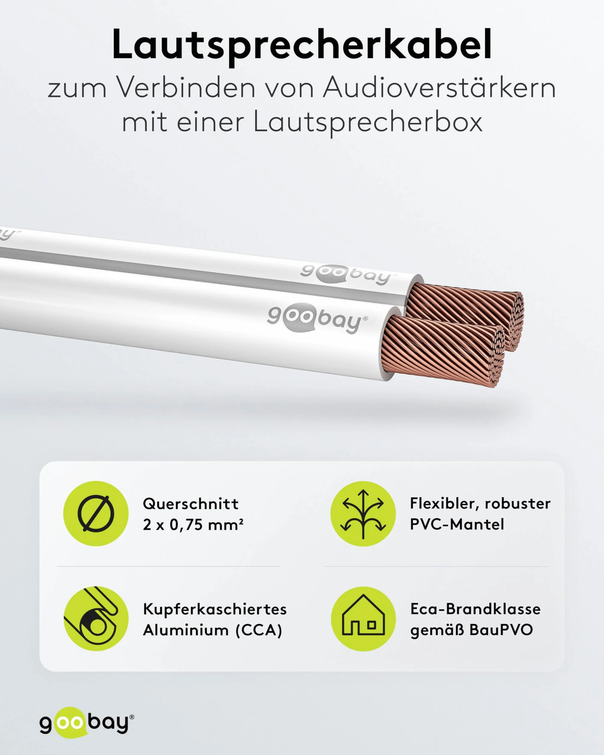 Goobay kabel głośnikowy 2 x 0,75 mm² CCA audio 10 m biały