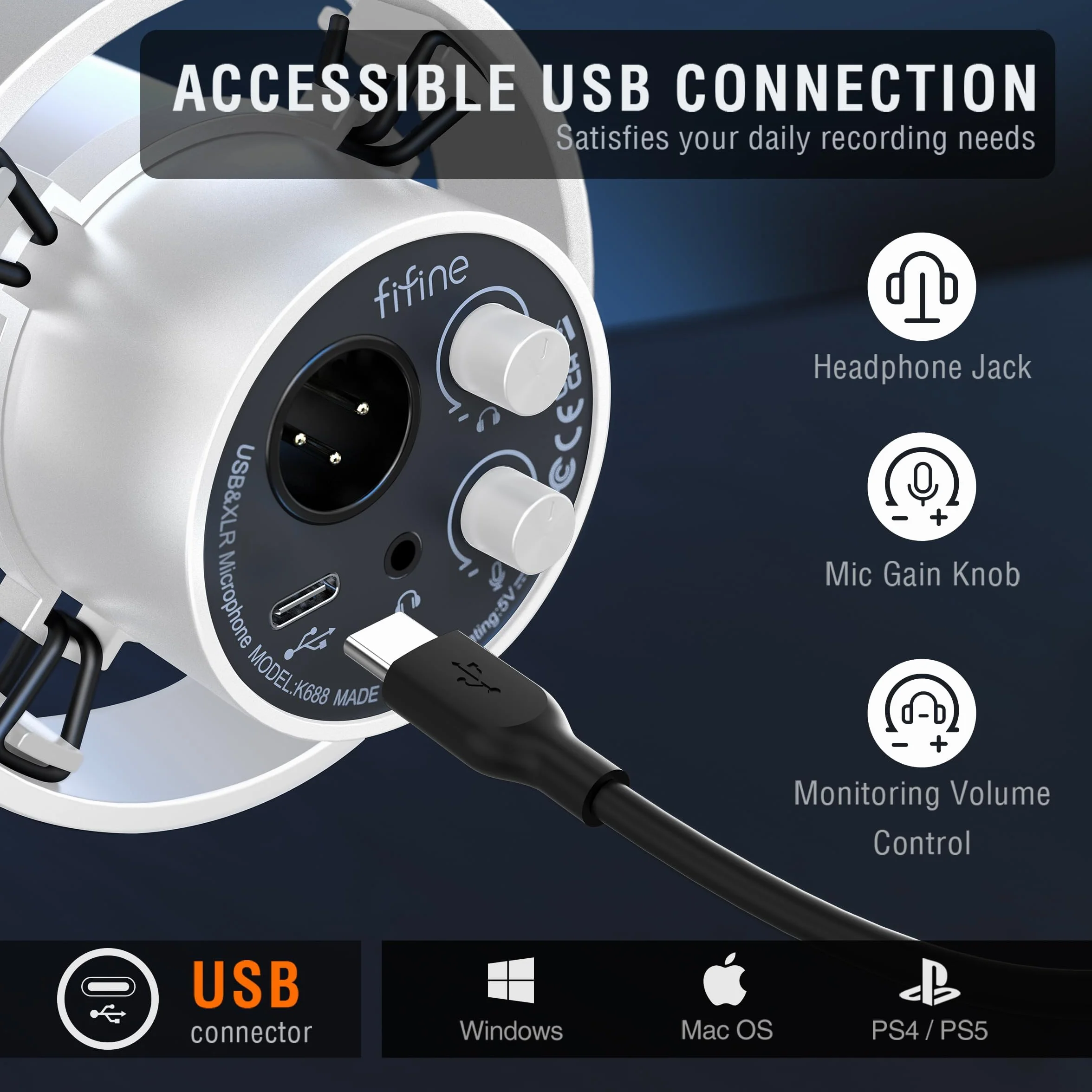 FIFINE USB/XLR Studio Mikrofon dynamiczny do PC, RGB kardioidalny mikrofon do gier, podcastingu, przesyłania strumieniowego, nadawania, nagrywania głosu, do PS4/5 Mac PC mikser kart dźwiękowych -