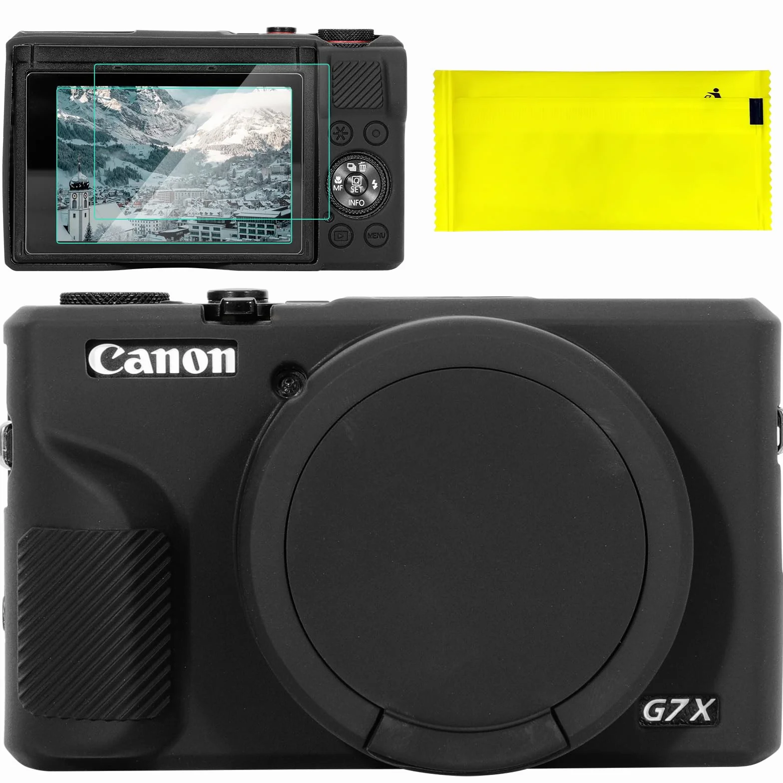 Silikonowe etui ochronne do Canon G7X Mark III / G7X3, akcesoria z 2 sztukami folii ochronnej na wyświetlacz, zdejmowana osłona obiektywu do aparatu cyfrowego Canon G7X Mark III/G7X3