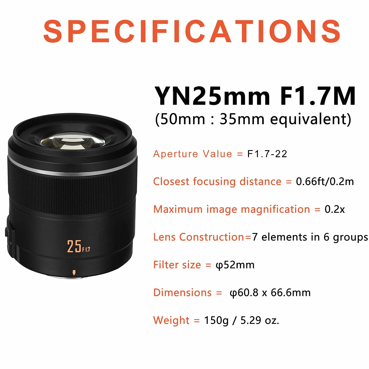 YONGNUO YN25mm F1.7M Autofocus Standardowy obiektyw Prime do mocowania mikro cztery trzecie, kompatybilny z aparatami Olympus Panasonic