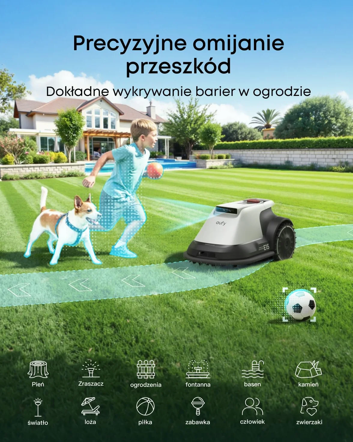 eufy E15 Automatyczna kosiarka bezprzewodowa TrueVision AI nawigacja do 800m²