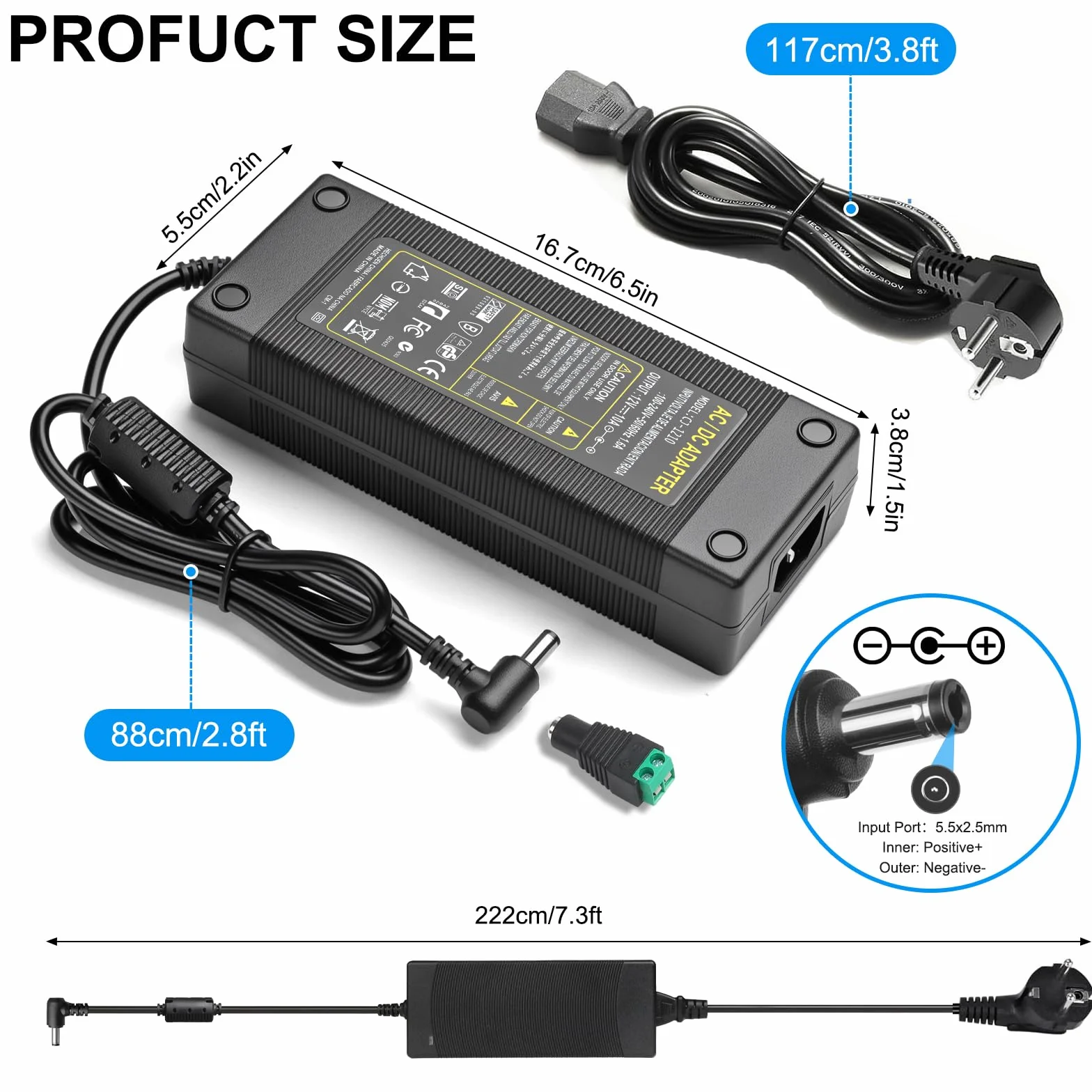 Zasilacz 12V 10A, 120W Uniwersalny Adapter Sieciowy AC/DC 100-240V - Stabilny Transformator z Gniazdem DC - Do Oświetlenia LED i Routerów
