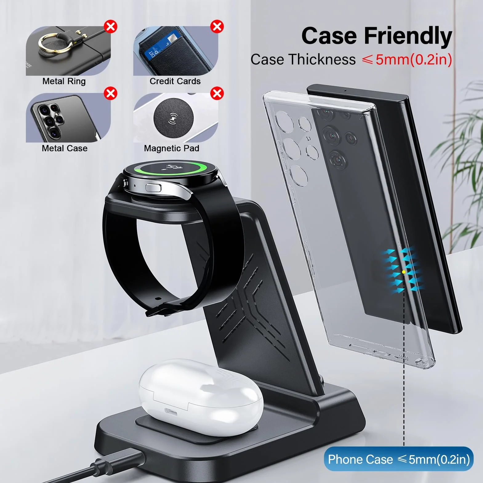 Bezprzewodowa ładowarka do Samsung S26 Ultra, Bezprzewodowa Stacja ładująca 3 w 1 do Samsung Galaxy S26+/S25/S24/S23/Z Flip 7/Z Fold 6/Note 20, for Galaxy Watch 8/Ultra/7/6/5/4, Galaxy Buds 3/3 Pro