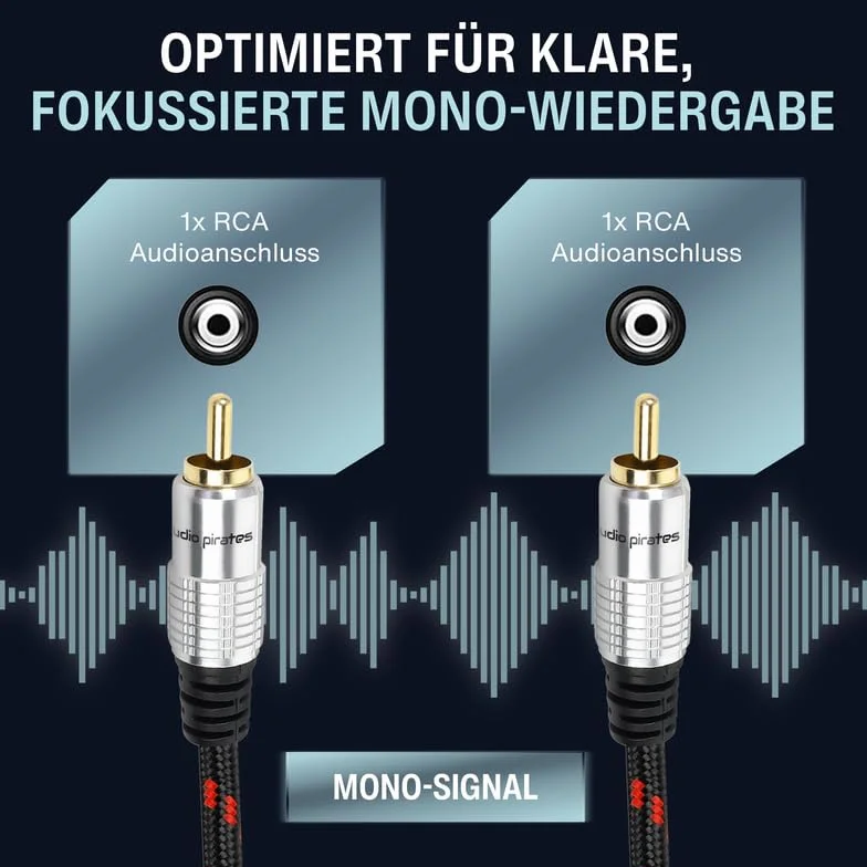 audio pirates Kabel cinch, 1 x wtyczka RCA na 1 x wtyk RCA, kabel audio | kabel audio z osłoną i złotymi stykami (0,5 metra)