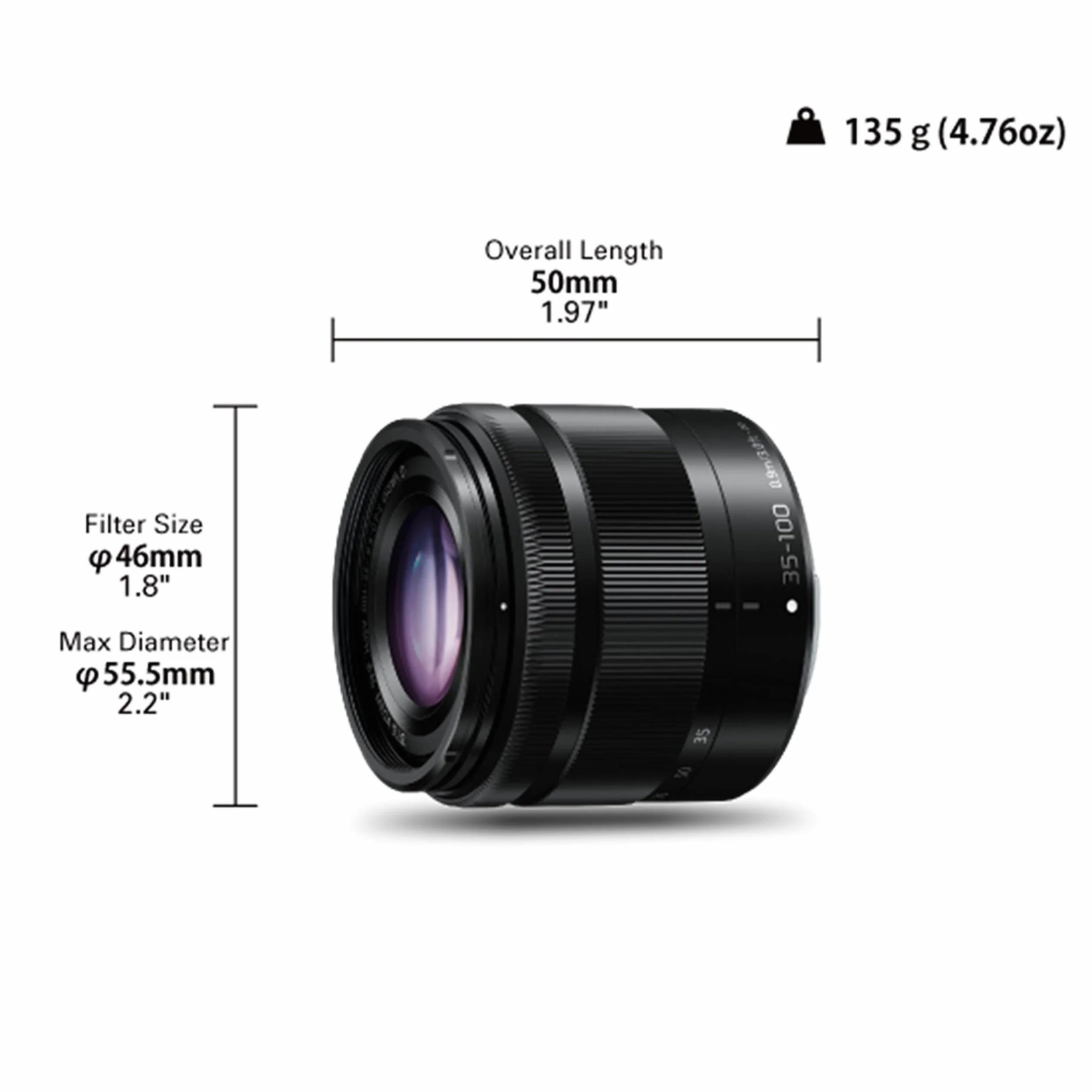 Panasonic H-FS35100 LUMIX G VARIO teleobiektyw (ogniskowa 35-100mm/70-200mm, przysłona F4.0(Wide) - F5.6(Tele), filtr φ46mm/1,8", micro 4/3), czarny