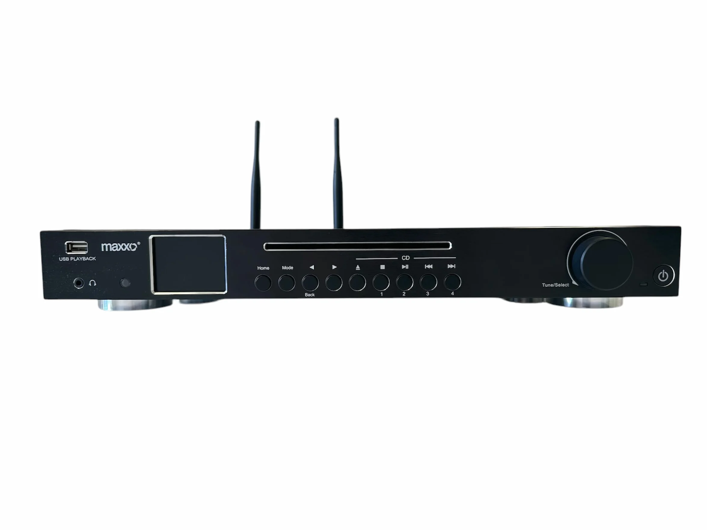 Maxxo TR04CD Tuner Hi-Fi, radio cyfrowe z DAB+, FM, radio internetowe, odtwarzacz CD, Bluetooth, Wi-Fi, Spotify, USB, UPnP, RDS, kolorowy wyświetlacz 2,4", budzik, pilot zdalnego sterowania – czarny