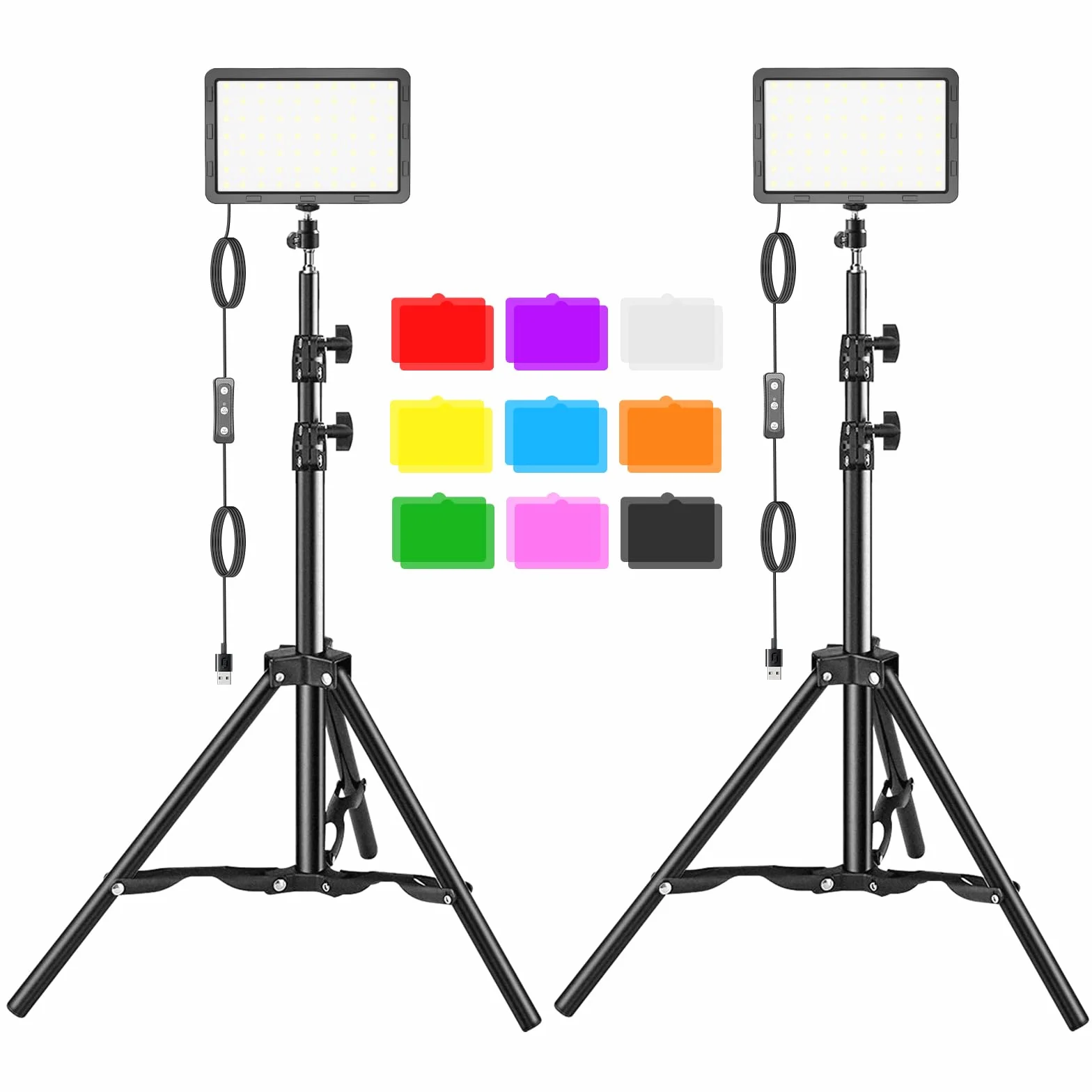 Hagibis Zestaw studyjnych lamp wideo LED – 9 kolorowych filtrów, regulowany statyw, do strumieniowego przesyłania zdjęć i wideo