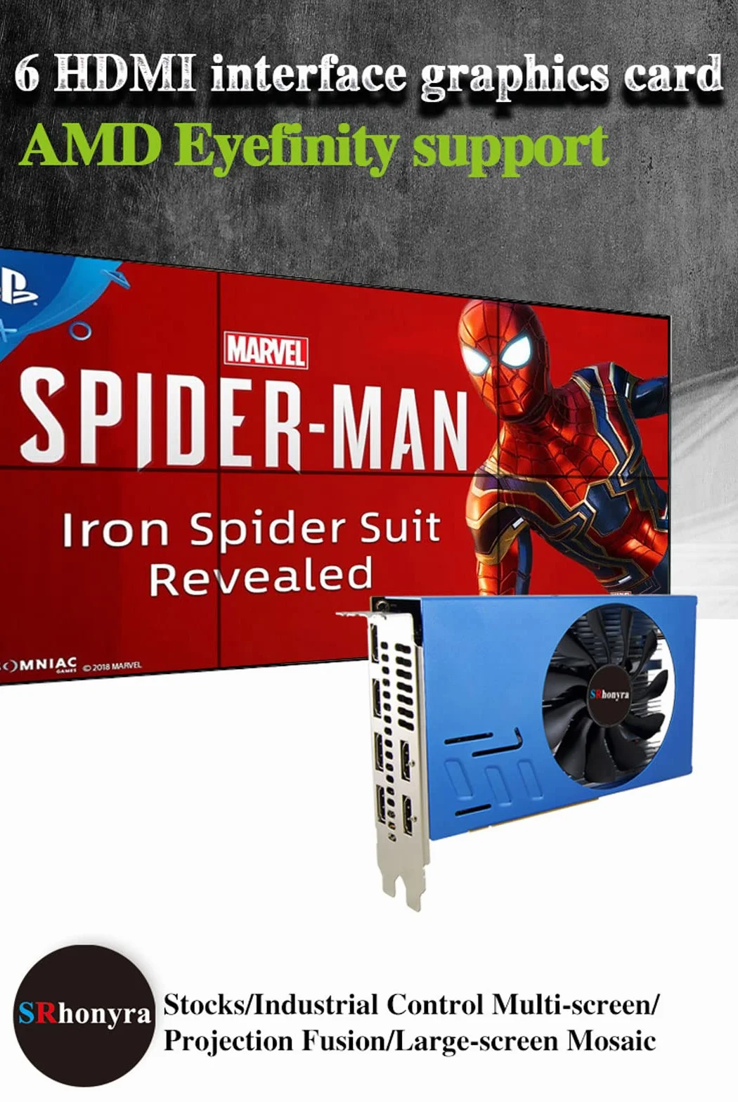 Karta graficzna R7 350 4 GB, 6 natywnych wyjść HDMI, zasilana przez magistralę PCIe 3.0 X16, do handlu akcjami, monitorowania, ściany wideo, wyświetlania detalicznego