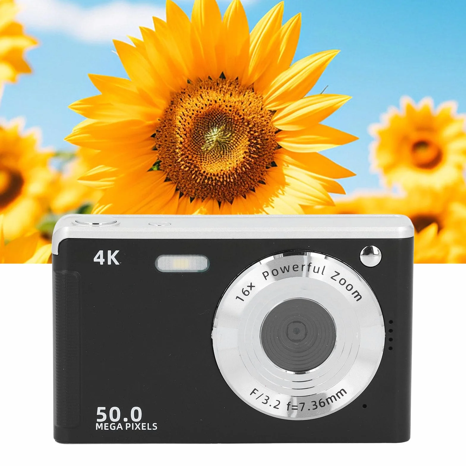 Cyfrowy Aparat Fotograficzny 4K do Fotografii, Aparat do Vlogowania z 16-krotnym Zoomem, Kompaktowa Podróżna Kamera Wideo 50 MP z Autofokusem i światłem Wypełniającym, dla (BLACK)