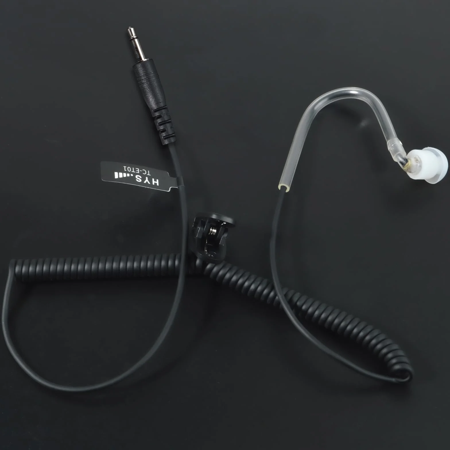 HYS Słuchawki douszne wąż dźwiękowy - jack 3,5 mm - One Ear - Listen Only słuchawki z symetryczną armaturą - zestaw słuchawkowy do urządzeń radiowych, mikrofonów głośnikowych (czarny)