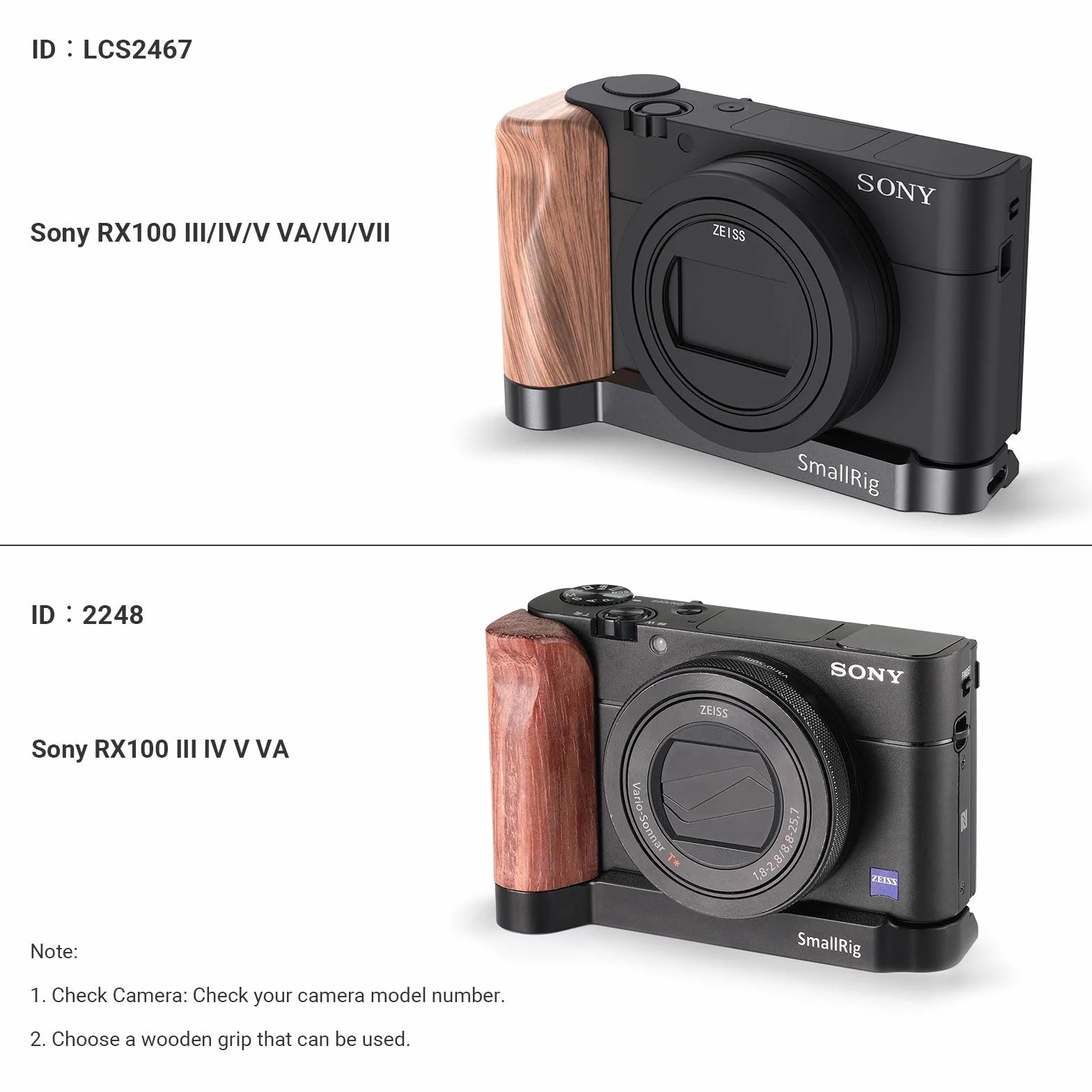 Drewniany uchwyt SMALLRIG w kształcie litery L do Sony RX100 III/IV/V (VA) / VI/VII - LCS2467