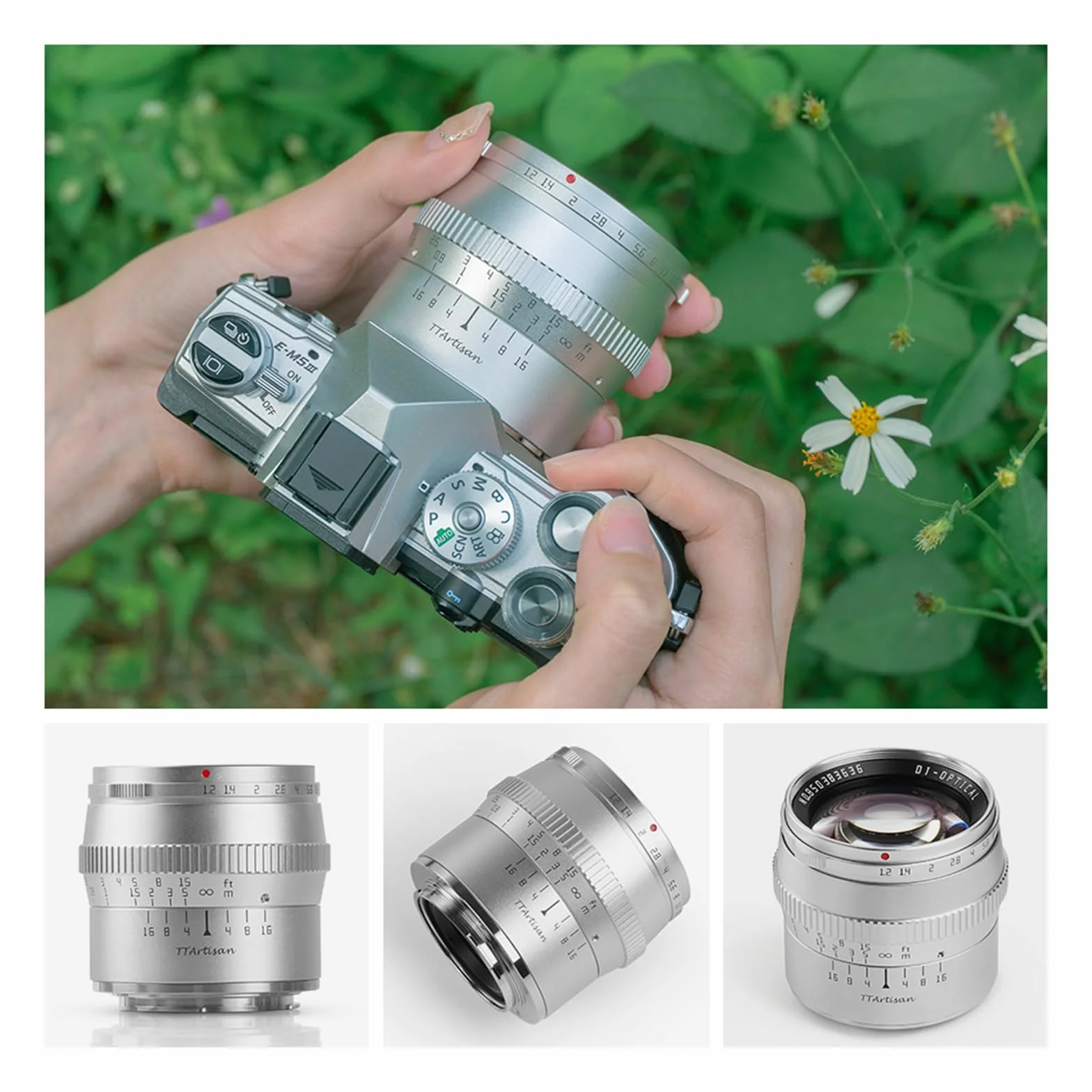 TTARTISAN 50 mm F1.2 APS-C ręczna regulacja ostrości, srebrny obiektyw do aparatu Fuji X Mount (X-Mount, srebrny)