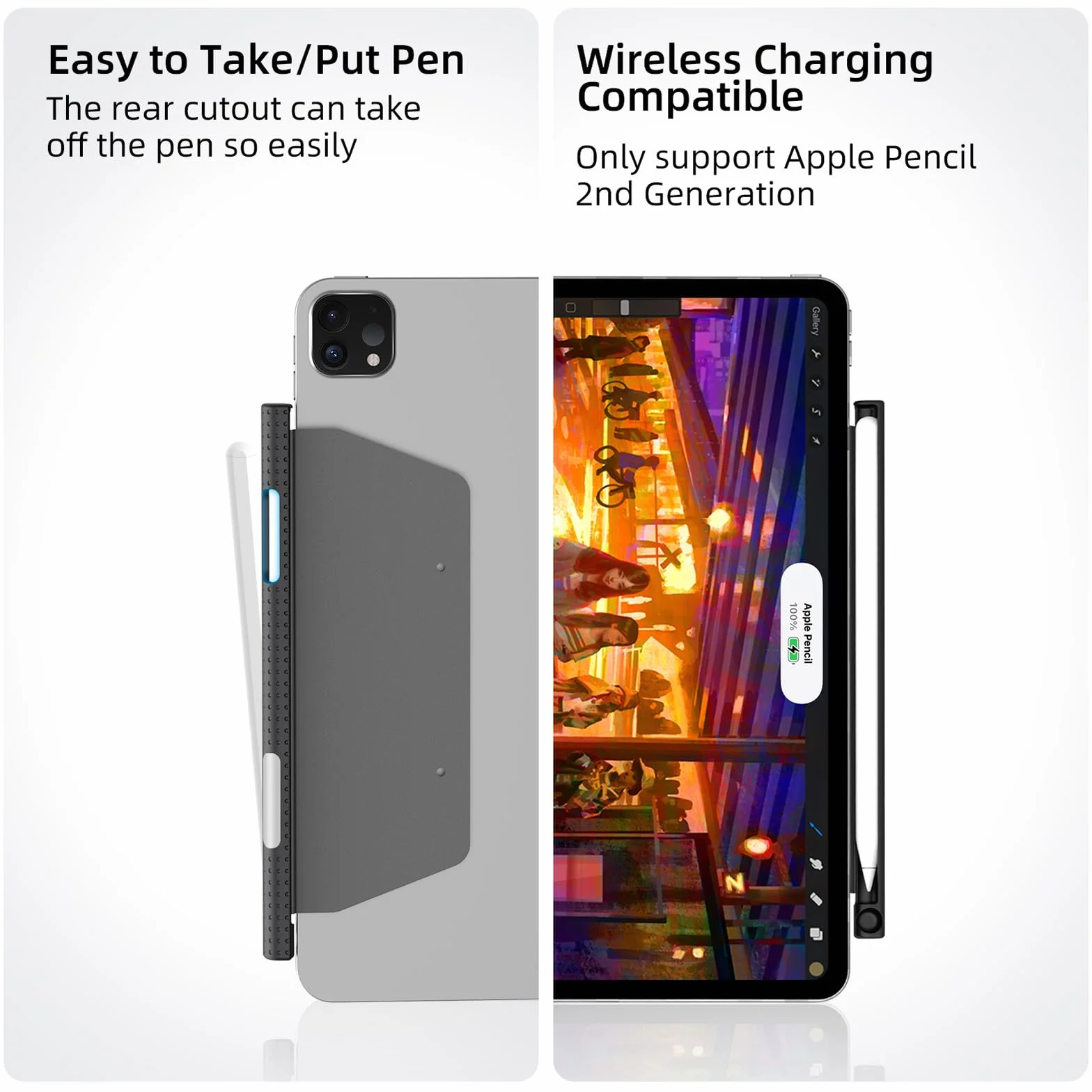 Uchwyt na długopis/pióro dla Apple Pencil 2. generacji, etui kompatybilne z Magic Keyboard, Smart Keyboard Folio i innymi magnetycznymi etui, uchwyt na rysik do iPada - czarny
