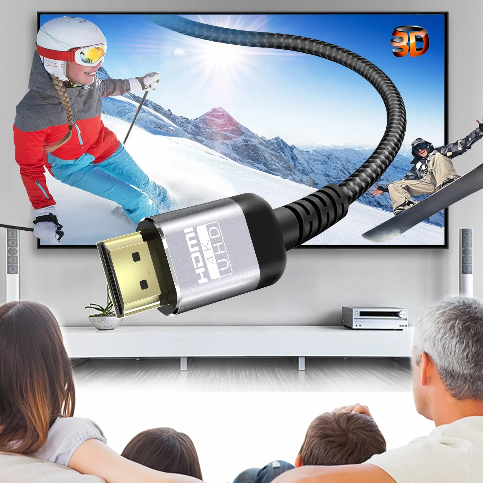 Soonsoonic kabel 4K HDMI 100 ft z wbudowanym wzmacniaczem sygnału | HDMI 2.0 High Speed Cables i 4K 60Hz 2K 1080P 3D ARC Ethernet Cord | do monitora telewizora UHD, laptopa, Xbox PS4 (30,5 m)