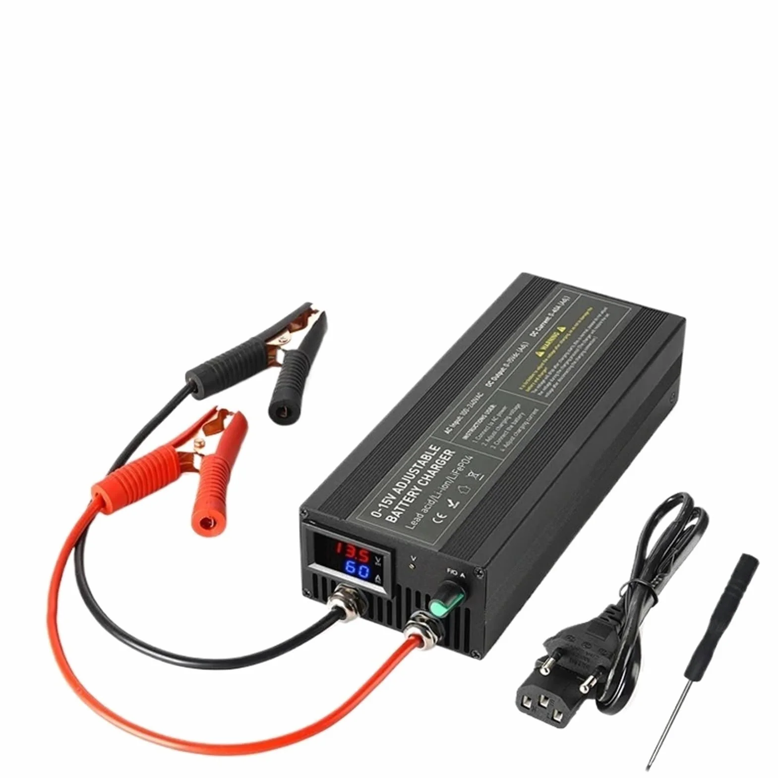 Ładowarka do akumulatorów o dużej mocy 14,6 V 60 A/85 A/100 A LCD inteligentna uniwersalna ładowarka szybkie ładowanie do regulacji prądu i napięcia 0-15 V (CL60A z klipsem)
