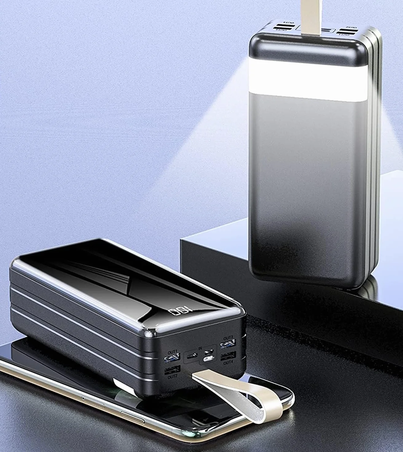 Power Bank 60000-80000Mah USB 4 wyjścia 3 wejścia baterii o dużej pojemności z ekranem szybkiego ładowania dla wszystkich telefonów komórkowych, smartfonów, tabletów, konsol do gier ( kolor