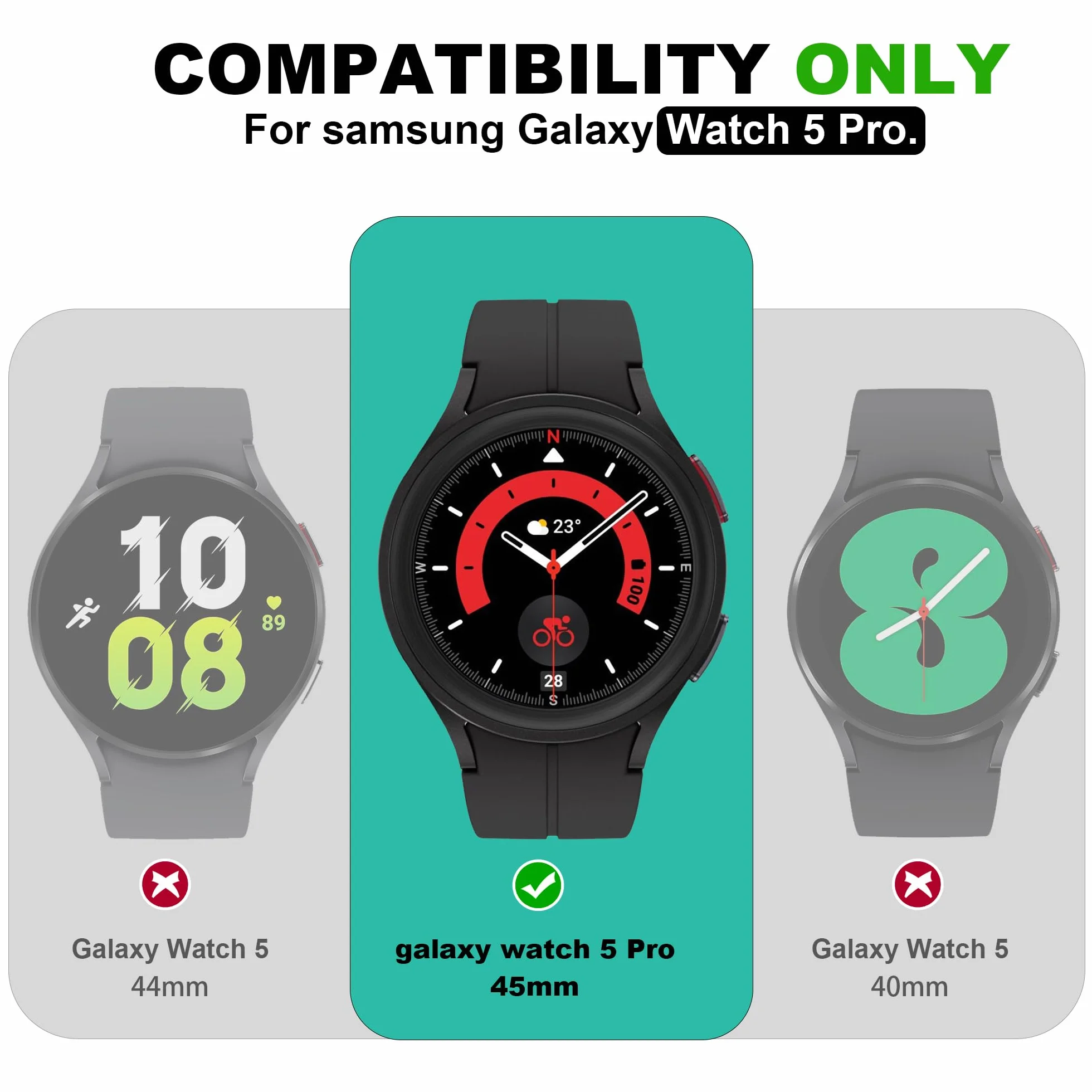 Etui kompatybilne z zegarkiem Samsung Galaxy Watch 5 Pro Band z etui do Galaxy 5 Pro 45 mm 2022, męskie, szare