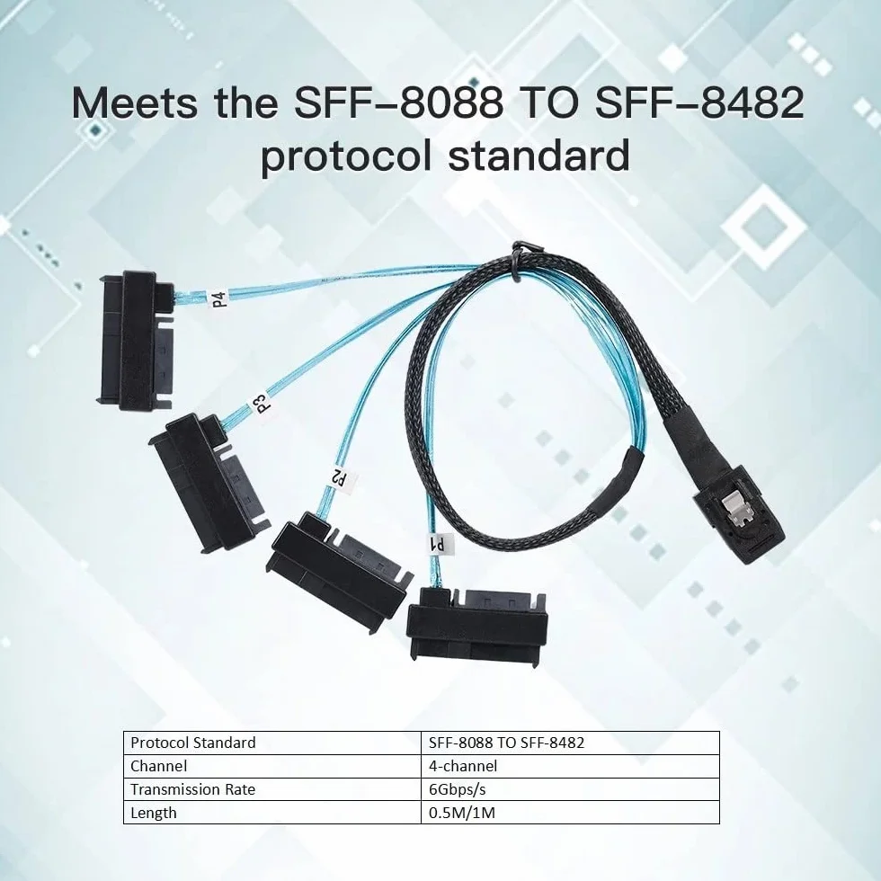 CY Wewnętrzny kabel Mini SAS 4 X SFF-8087, 36Pin, Host do SAS, dysk twardy SFF-8482, 29 piny, kabel docelowy Fanout z IDE Power 100 cm