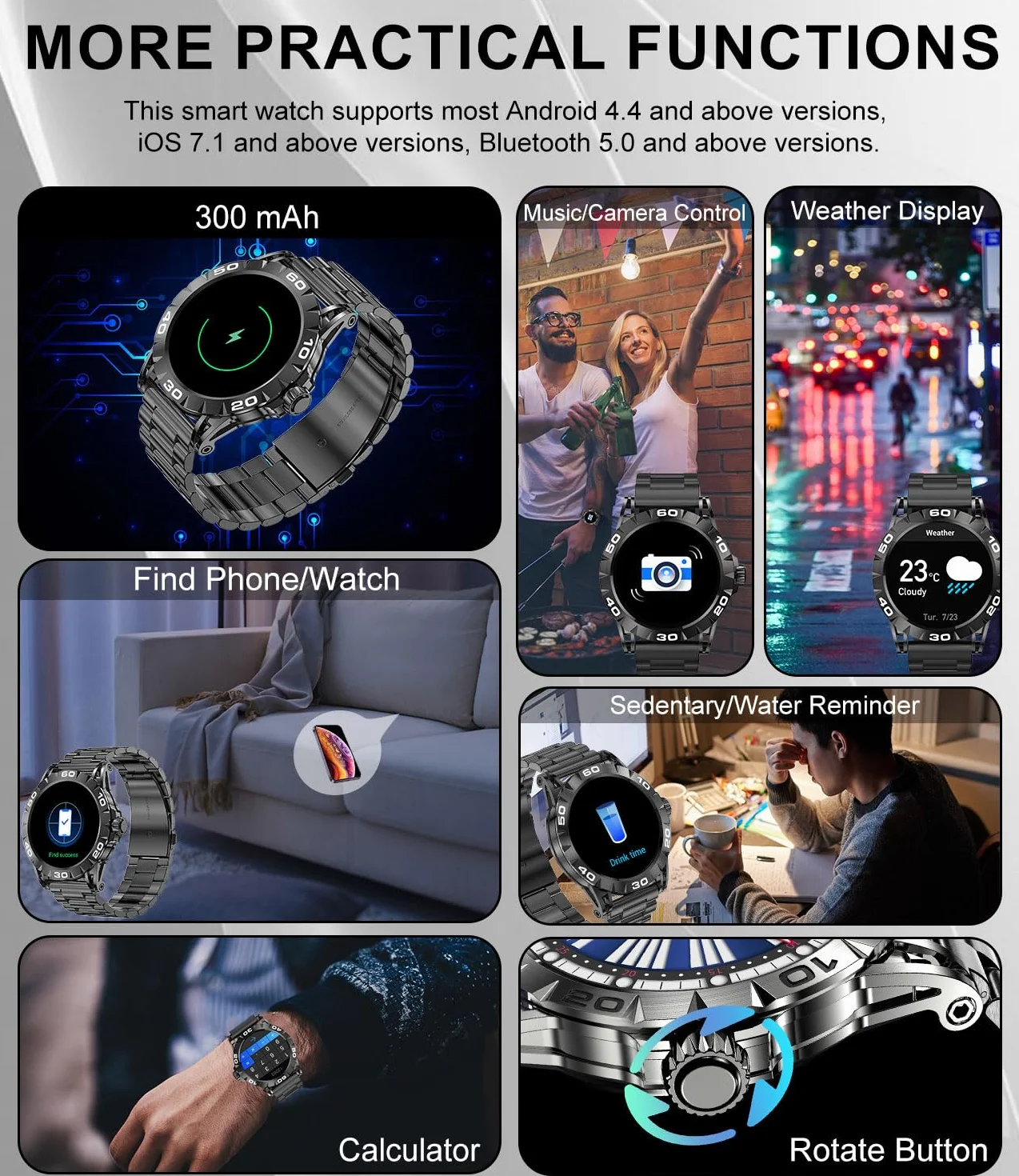 Męski Smartwatch z powiadomieniami o połączeniach, 1,39" HD męski zegarek dla Androida iOS asystent głosowy inteligentny zegarek męski z krokomierzem pomiaru tętna snu SpO2 21 trybów sportowych