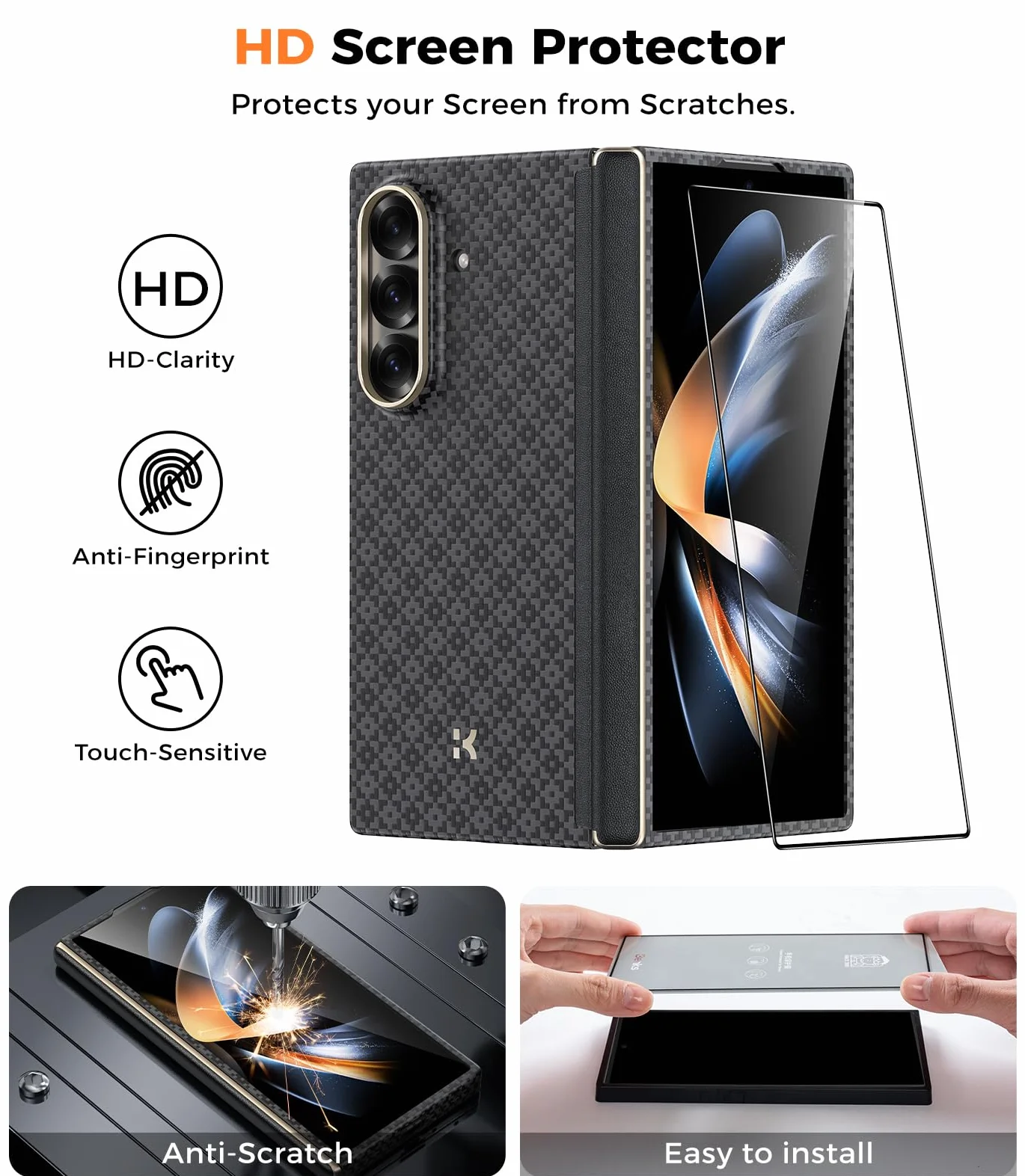 BENKS 3 w 1 do Samsung Galaxy Z Fold 7 Etui z Szkłem Hartowanym HD, Ochroną Zawiasu, Ultracienki Magnetyczne Etui z Włókna Aramidowego Kevlar i Poliwęglanu, ArmorAir ArmorGrid
