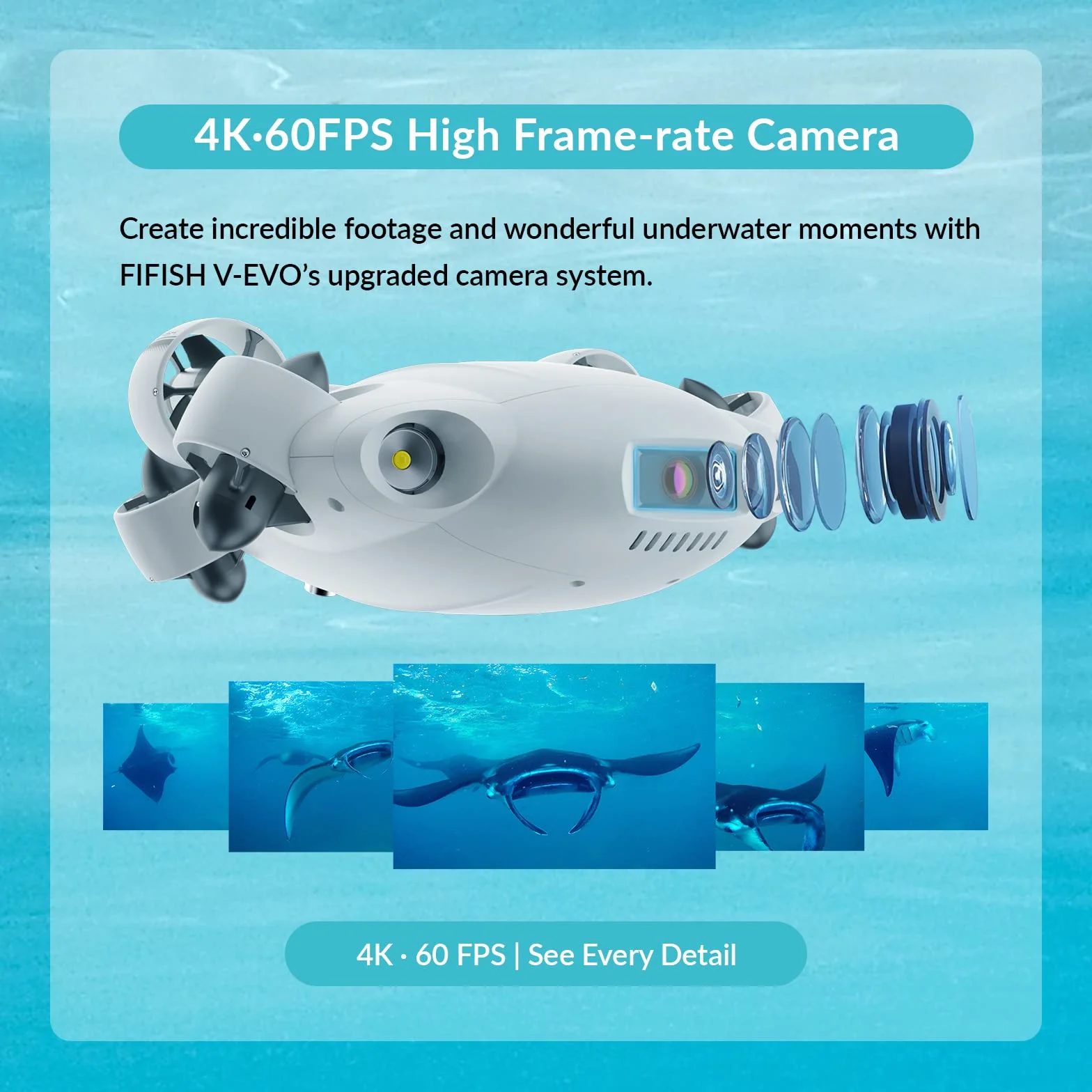 FIFISH V-EVO Podwodny dron 4K z ramieniem robota blokada wzroku AI 360° ruch wielokierunkowy 100 m nurkowanie podwodne ROV