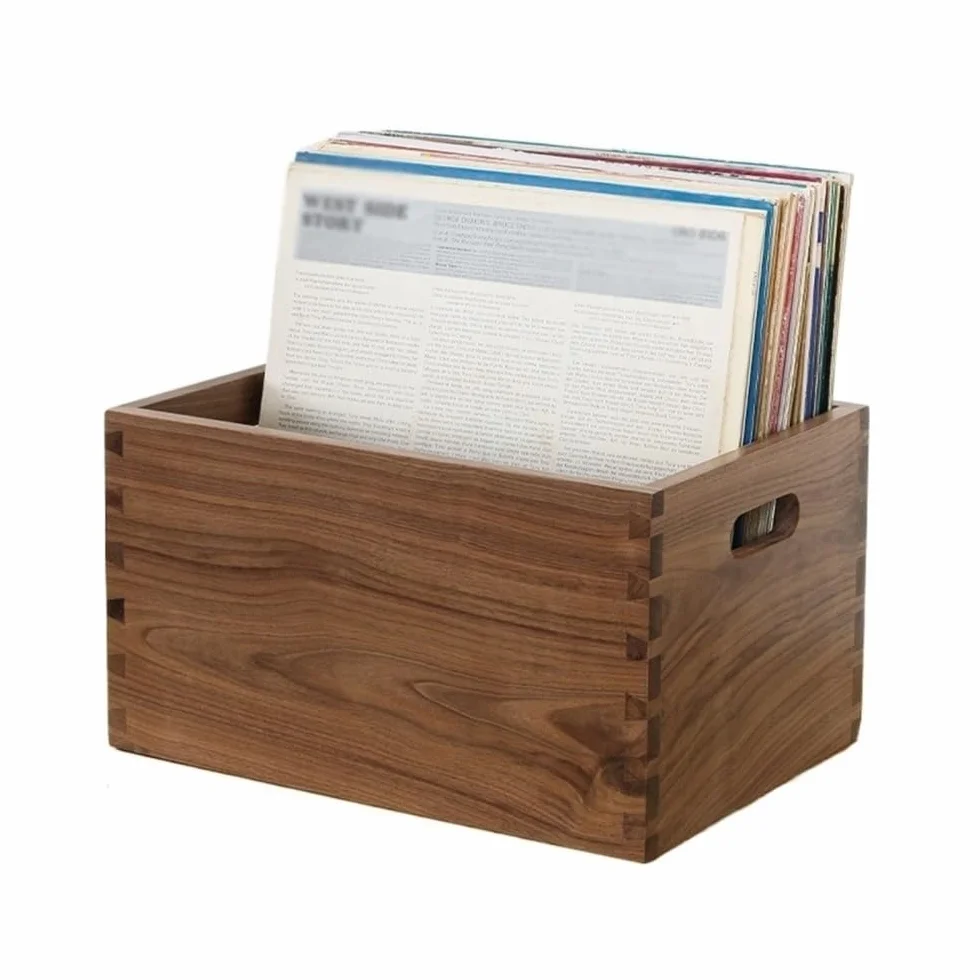 Stojak na płyty CD Skrzynia do przechowywania płyt winylowych Drewniany uchwyt na płyty CD, organizer w kształcie kostki z czarnego orzecha, pudełko na Lp, etui(L)