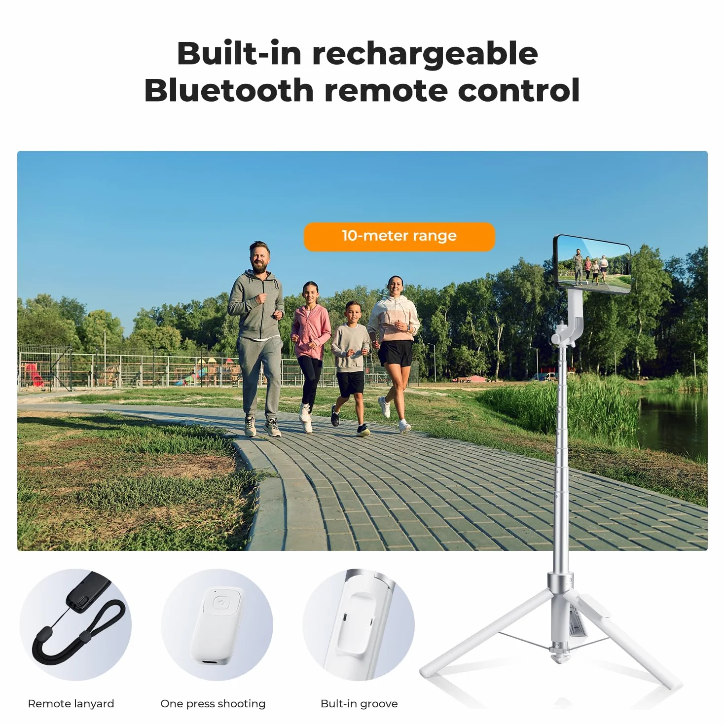 Statyw K&F CONCEPT Popod 3 w 1 do telefonu ze zdalnym spustem migawki, obrotowy magnetyczny kij do selfie 360° z klipsem, kompatybilny z telefonami iPhone/Samsung/Android i DJI Osmo Pocket 3/4 (biały)