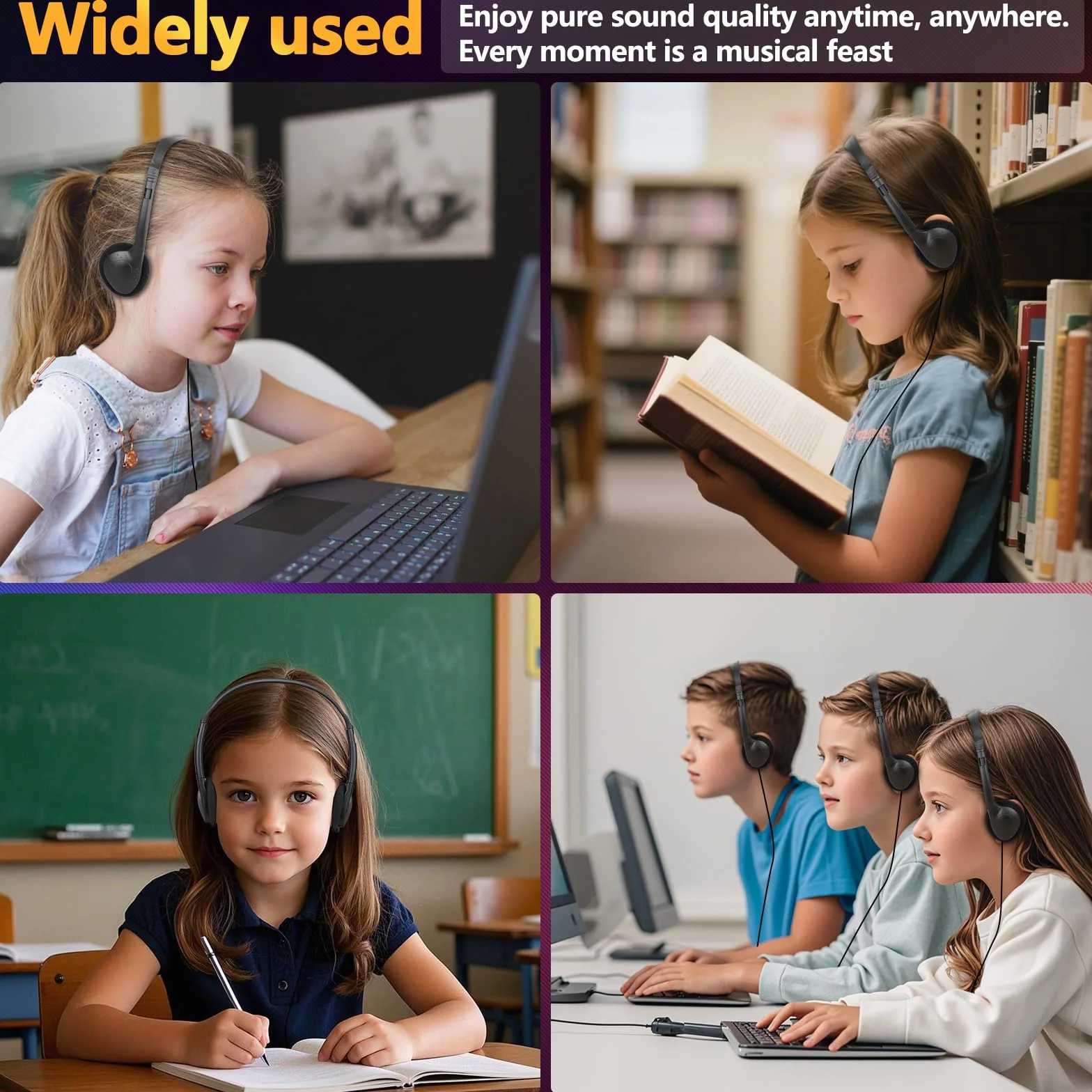 Słuchawki USB C, luzem, 25 sztuk, do klasy, szkoły, dla dzieci, słuchawki USB typu C, zestaw klasy kompatybilny z podkładkami, smartfonami, czarne (B)