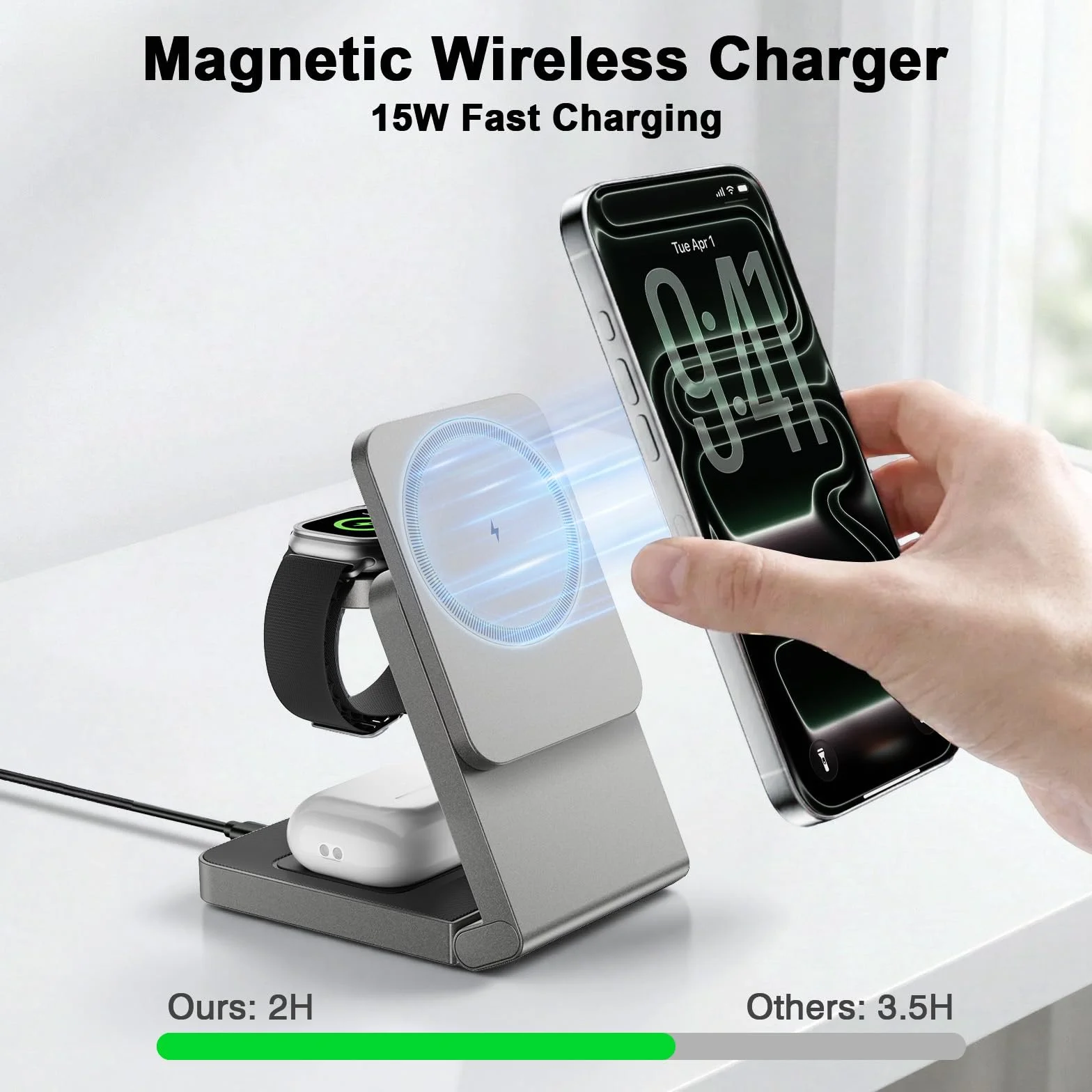 Bezprzewodowa stacja ładująca 3 w 1 do wielu urządzeń, składany magnetyczny uchwyt ładujący, szybka podróż przenośna bezprzewodowa ładowarka do iPhone'a 16/15/14/13/12 Pro MAX/Watch Series
