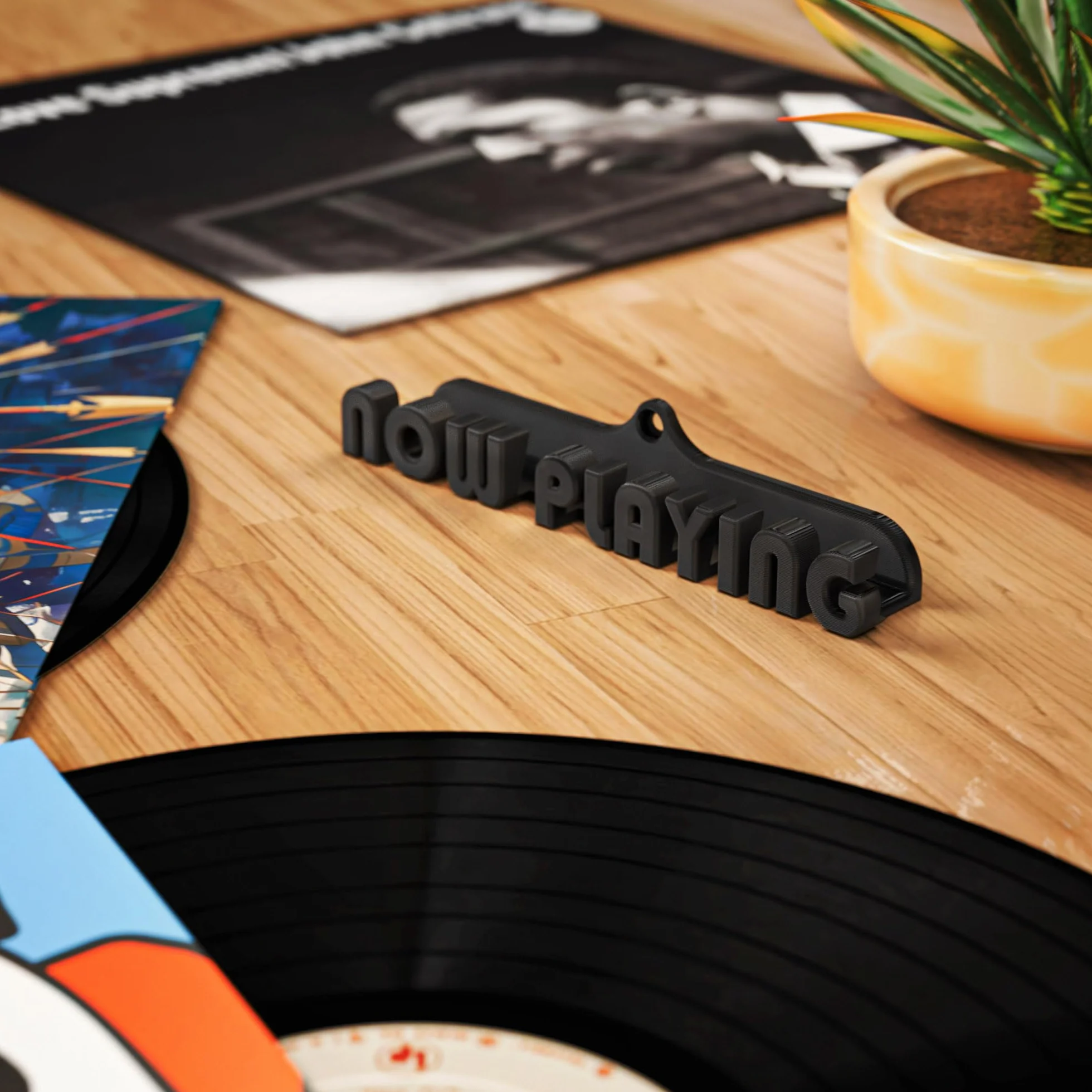 Mobilefox Uchwyt ścienny na płyty gramofonowe NOW PLAYING pasuje do LP Disc Vinyl Holder czarny