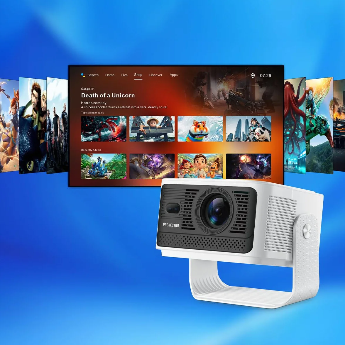 CIRON HY350 MAX GTV Przenośny Projektor Rzutnik Multimedialny do Oglądania Filmów w Domu Pracy Google TV WiFi Bluetooth Obrót o 180 stopni 500 ANSI Full HD 1080p 8K HDR10+ Korekcja Trapezowa