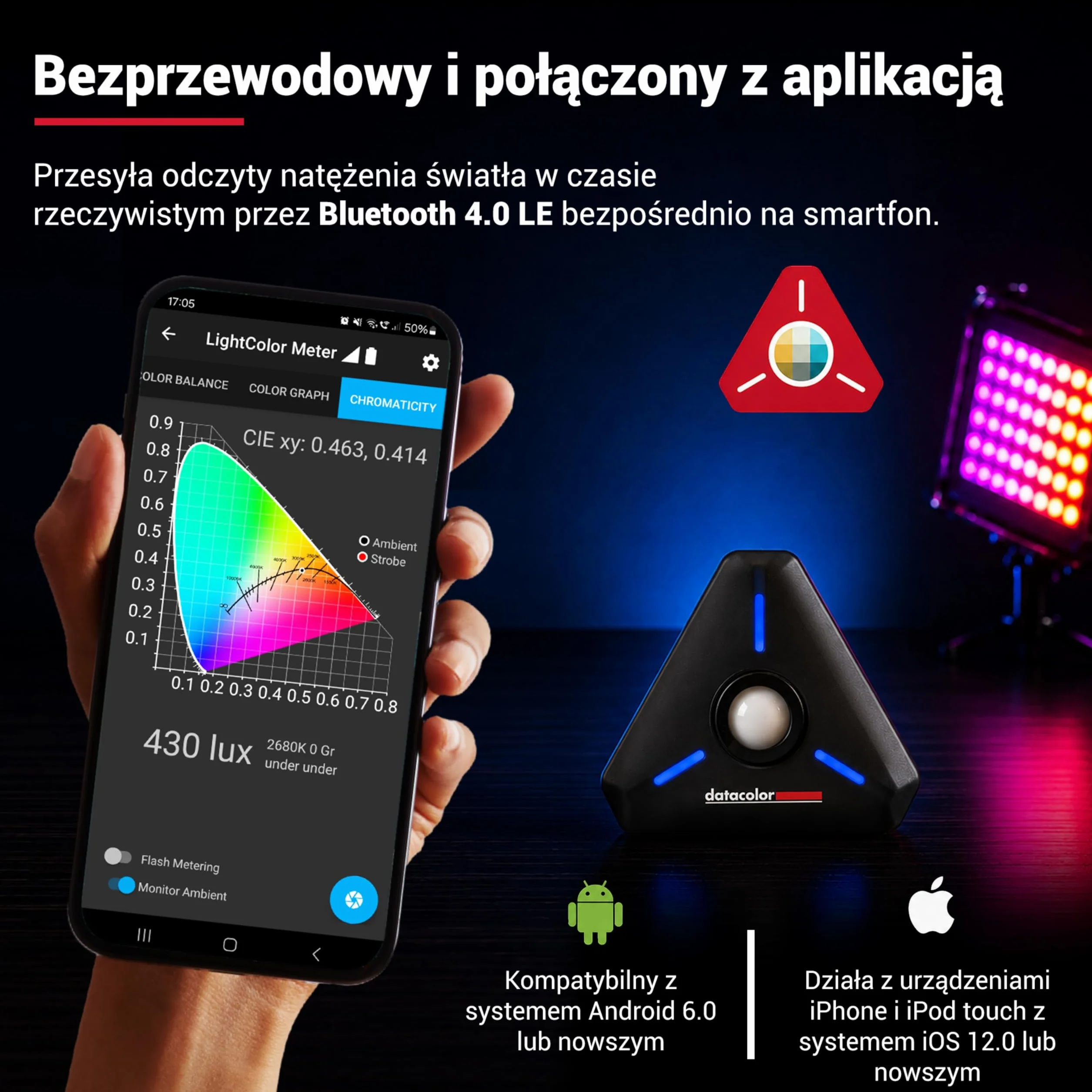 Datacolor LightColor Meter - Miernik światła i temperatury barw z obsługą Bluetooth do zdjęć, wideo i kina - Stałe przesyłanie danych w czasie rzeczywistym - przenośny, kompaktowy, odporny na upadki