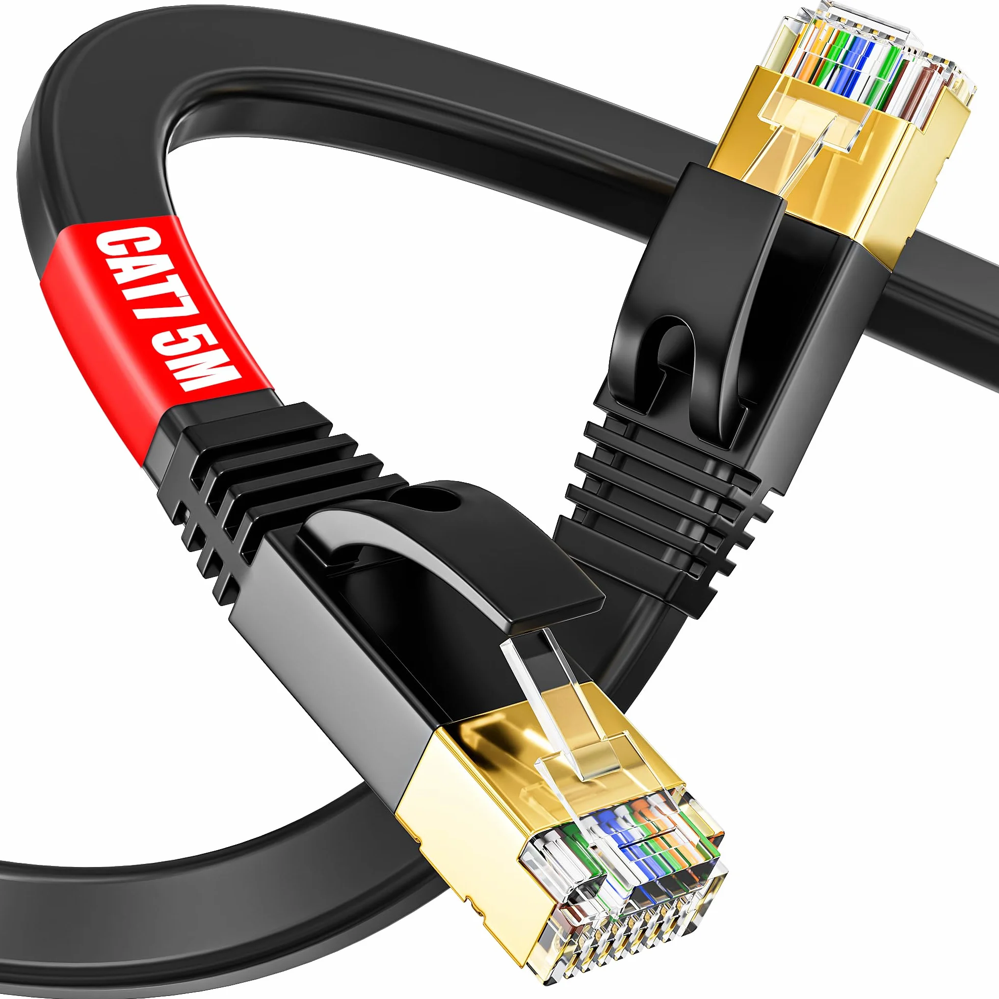 Kabel LAN 5 m, Cat 7 LAN kabel 5 m, płaski kabel sieciowy Ethernet, S/FTP, 10000 Mbit s, ekranowanie PIMF, z wtyczką RJ45, przełącznik