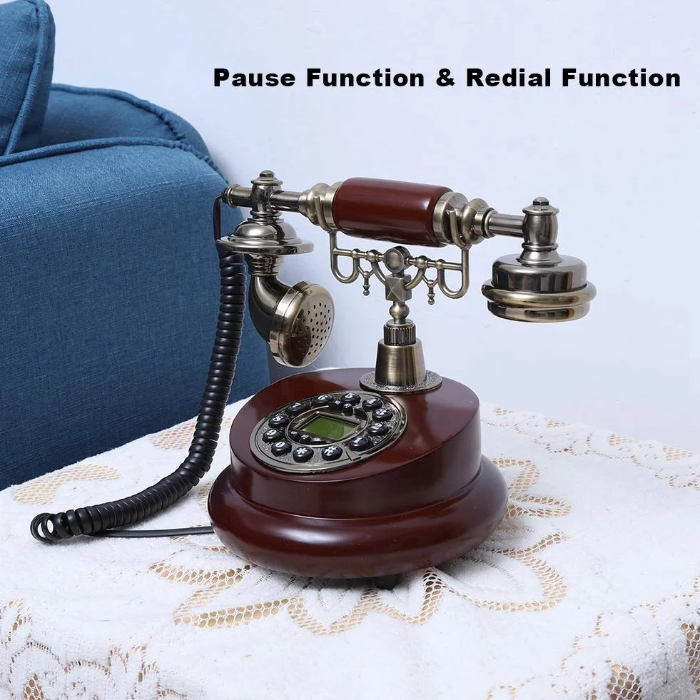 Telefon stacjonarny w stylu retro, vintage, przewodowy telefon stacjonarny, przewód z zasilaniem, biuro hotelowe, Home Desktop, telefon przewodowy, z antypoślizgową matą,