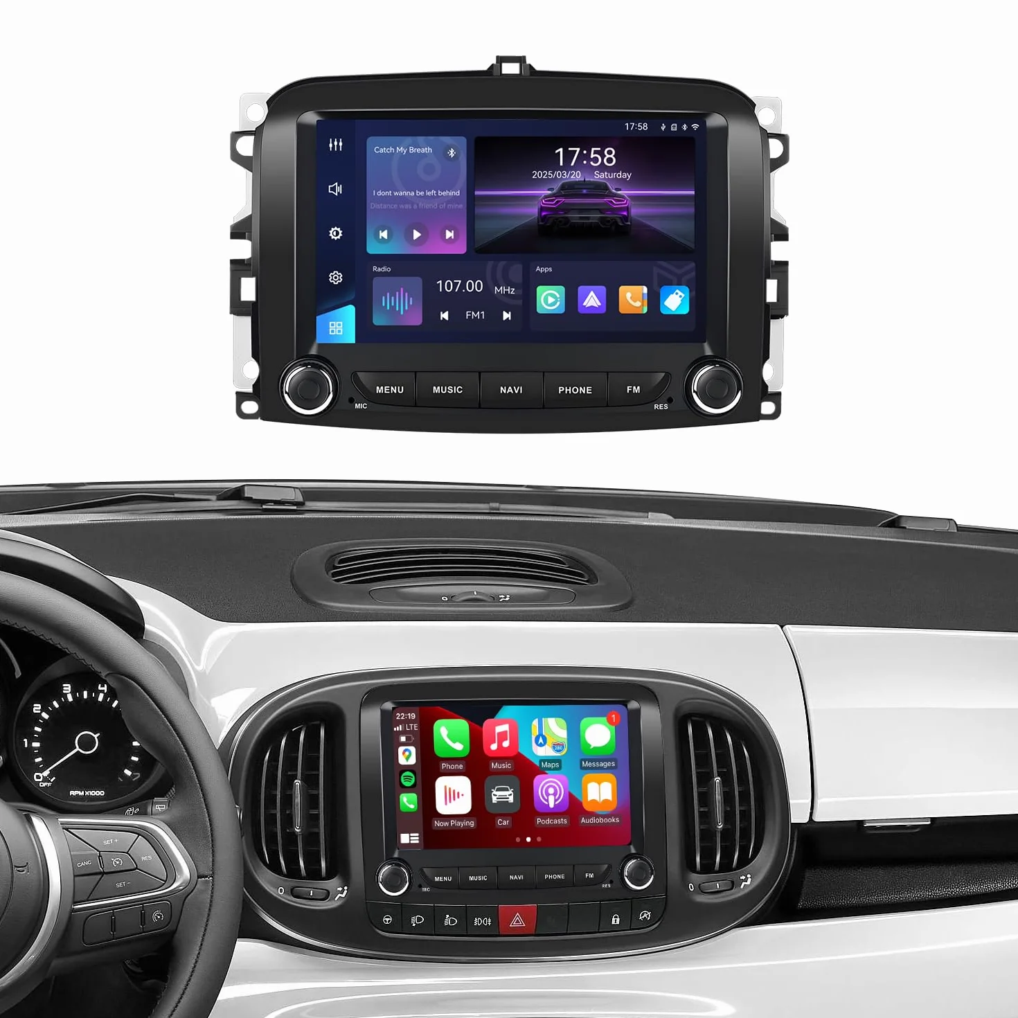 Linux radio samochodowe do FIAT 500L 2013-2019 z CarPlay i Android Auto | 7-calowy ekran dotykowy HD, Bluetooth, radio RDS, FM/AM/USB/DSP, Plug & Play