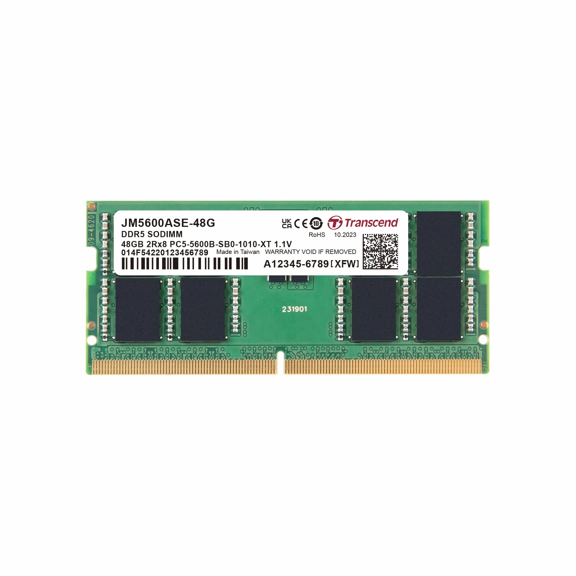 Transcend Moduł pamięci JetRam JM5600ASE DDR5 48 GB - 5600 MT/s, niskie napięcie 1,1 V, do stacji roboczych o wysokiej wydajności/gier -JM5600ASE-48G