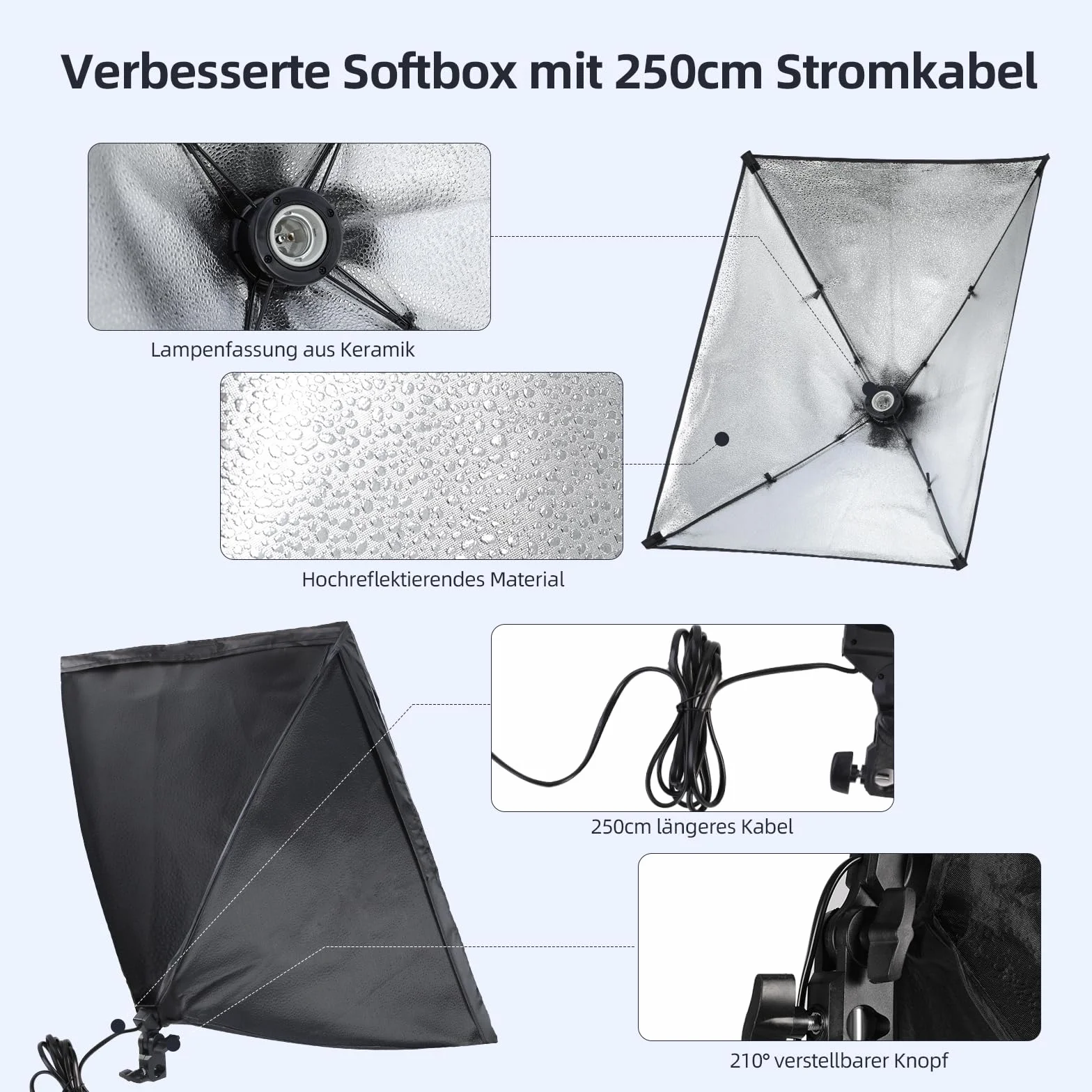 135W Softbox 5500K,2×50×70 cm fotograficznego Softbox con E27 | Statyw 2 m do fotografii produktowej, portretów i studia fotograficznego.