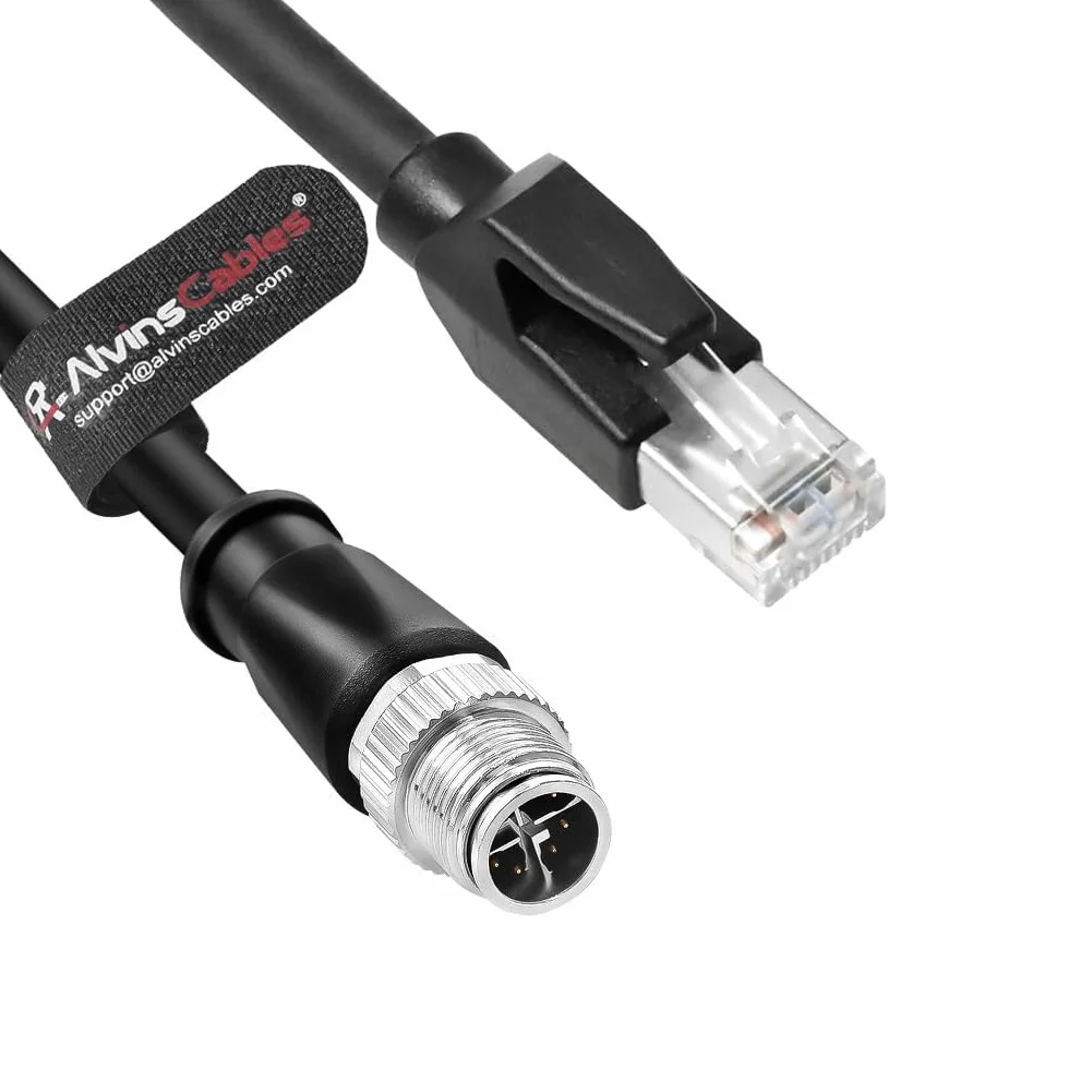 Alvin's Cables M12 X-Code 8-stykowa wtyczka na kabel Ethernet RJ45 do kamery Cognex Keyence, kabel High-Flex Cat6a do automatyki przemysłowej, moduł magistrali polowej, robotyka, 25 m