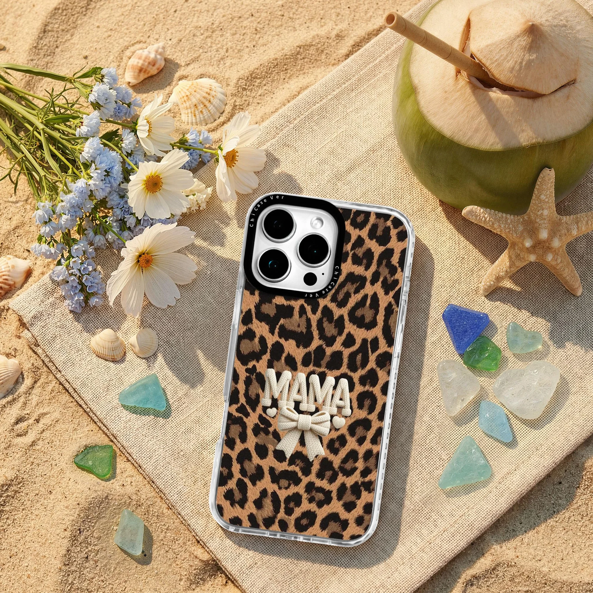 Etui na iPhone'a 17 Pro, wzór w panterkę, z białą kokardką, ochrona przed upadkiem klasy wojskowej, modne, miękkie, cienkie, z tworzywa TPU, ze sterowaniem kamerą, dla kobiet, dziewcząt, na