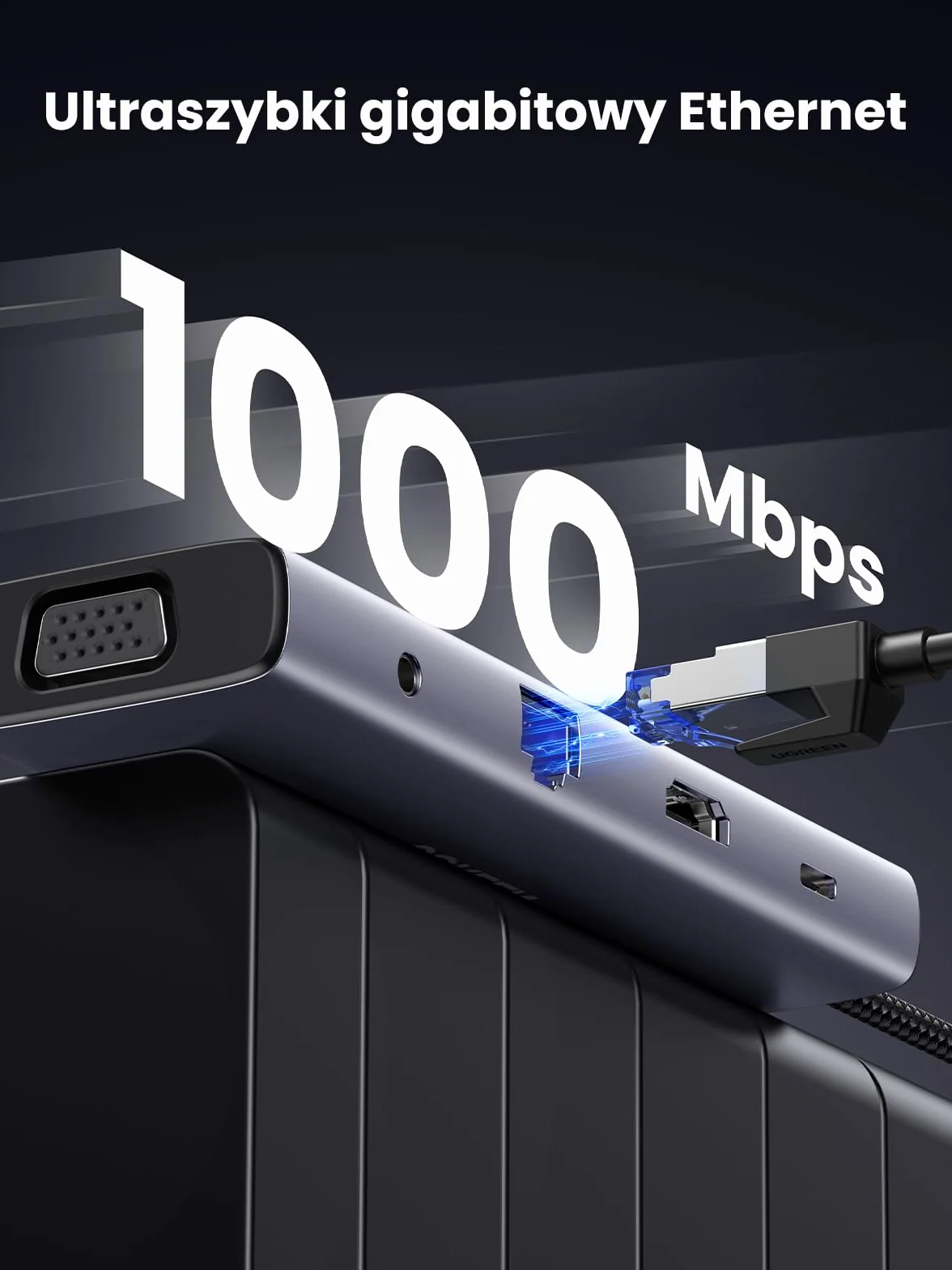 UGREEN Stacja dokująca USB typu C z 4K HDMI, VGA, USB A 3.0, PD100W, Ethernet, 3,5 mm audio, SD/TF