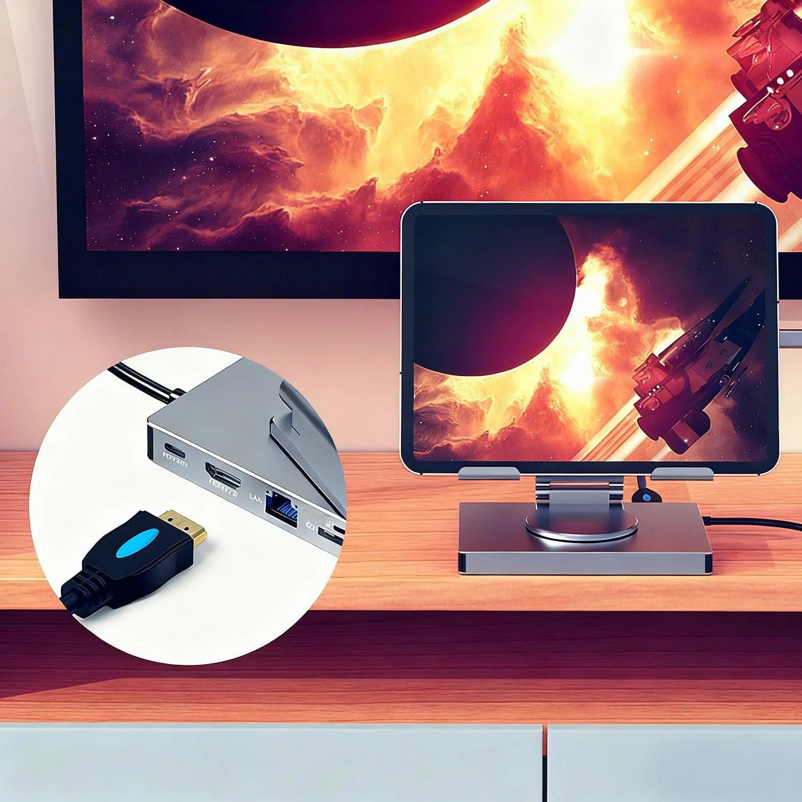 Generic Uchwyt do Tabletu ze stacją dokująCą USB C Podstawka ładująca 7 w 1 do MacBooka Pro Air XPS 13 15 Book 2, Port USB 3.0, Obrót o 360 Stopni, Czarna