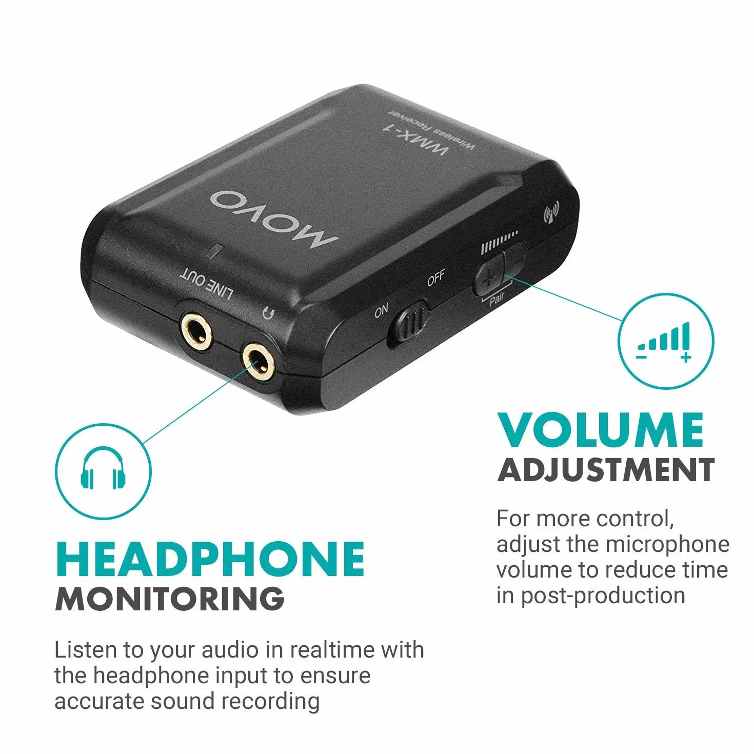 Movo WMX-1 2,4 GHz Bezprzewodowy system mikrofonowy Lavalier Micro Tie Zestaw transmisji audio kompatybilny z DSLR, aparatami fotograficznymi, iPhonem, Android i tabletami (zasięg 60 metrów)