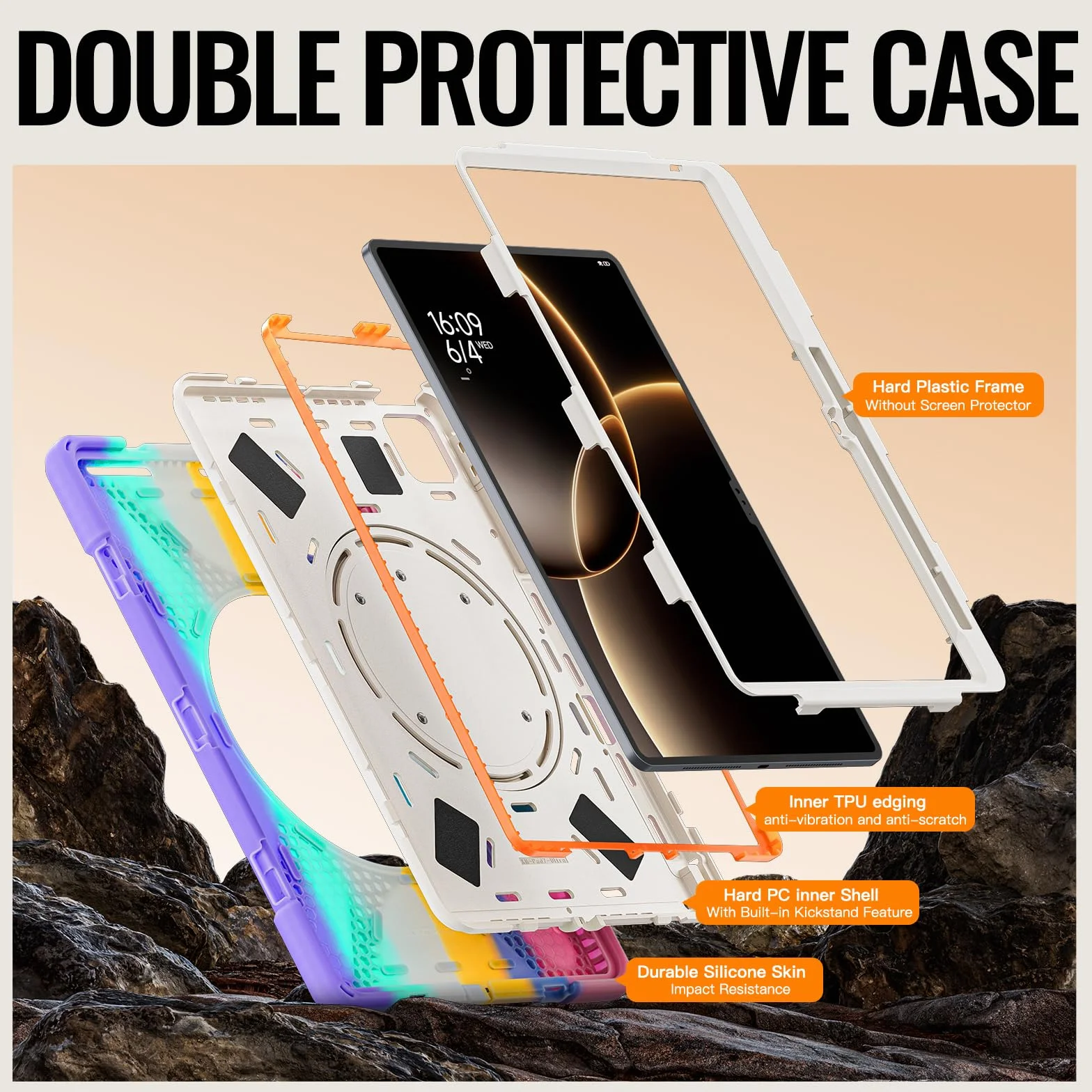 Wytrzymałe etui ochronne kompatybilne z Xiaomi Pad 7 Ultra 35.6 cm 2025, odporna na wstrząsy obudowa klasy wojskowej z obrotowym stojakiem o 360° i wbudowaną osłoną ekranu (C Pink)