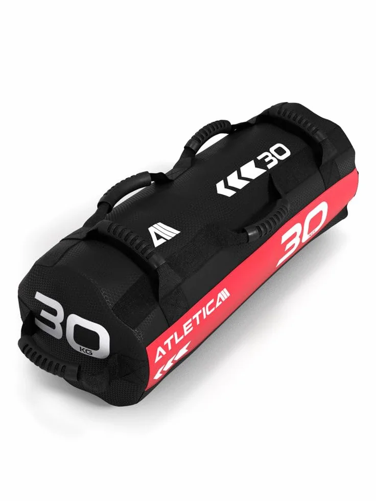 Atletica Worek na piasek 30 kg, worek do treningu funkcjonalnego całego ciała, wytrzymały nylon Cordura, 7 uchwytów