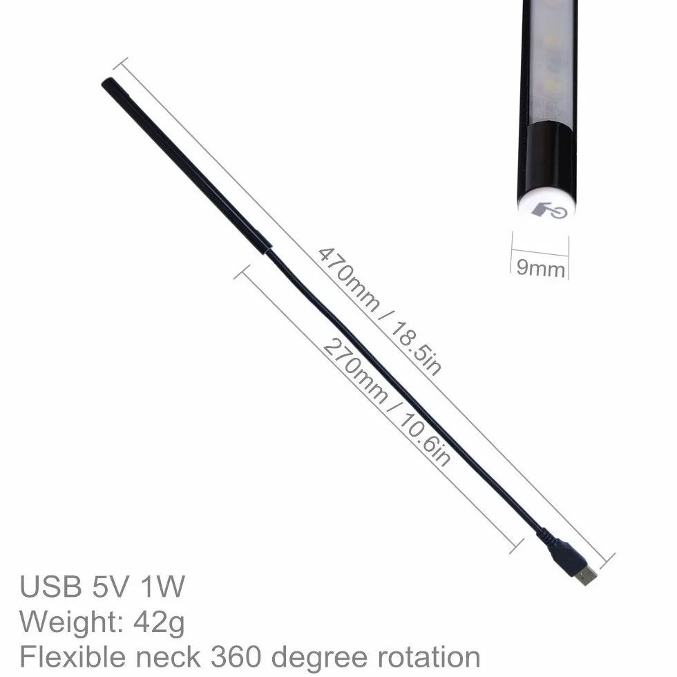 Eleidgs Lampa LED USB 10 LED ściemniana dotykowa przenośna elastyczna szyjka czarna