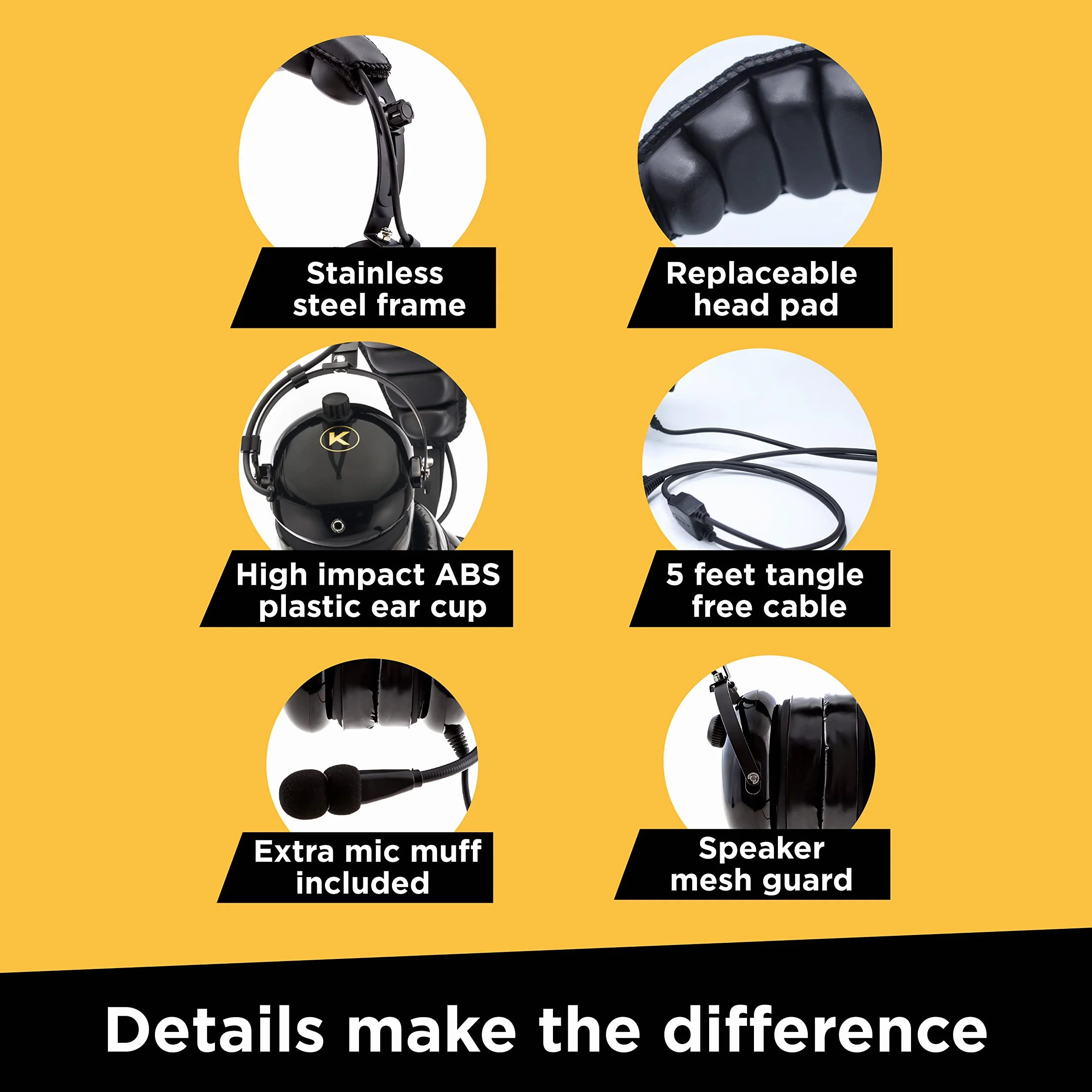 KA-1 General Aviation Headset for Pilots - Mono i Stereo Comp., pasywny hałas czerwony, mikrofon z redukcją szumów, żelowe uszczelki uszne, opaska na głowę i torba