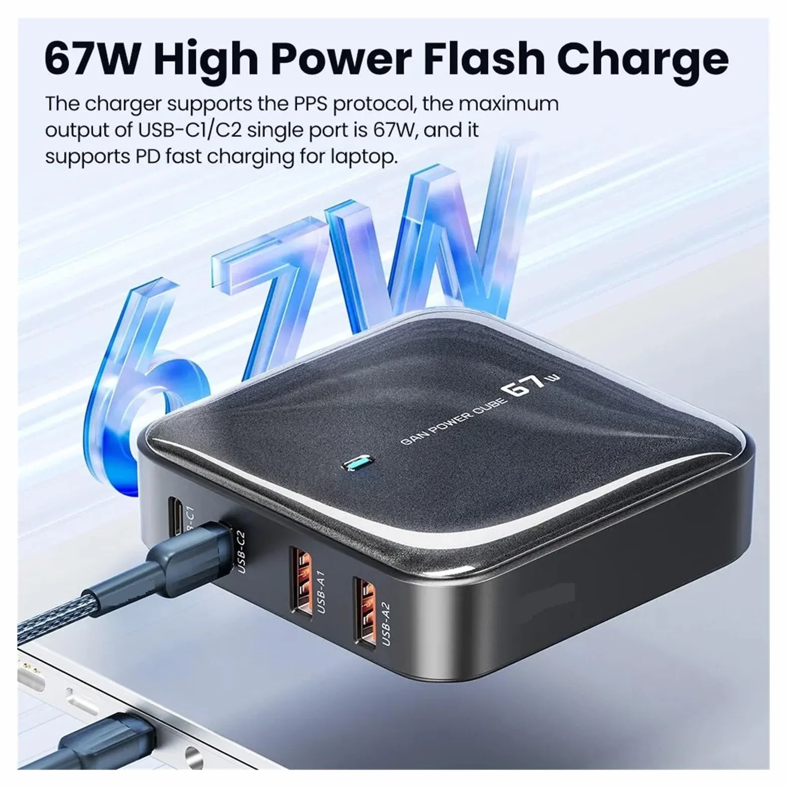 Ładowarka Stacja Ładująca Wieloportowa USB GaN 67 W Typu C PD QC Szybkie Ładowanie MożLiwość Szybkiego łAdowania(White)
