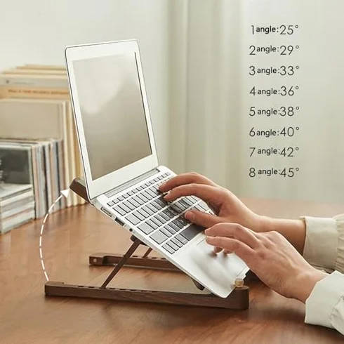 Regulowana podstawka pod laptopa, składana, ergonomiczna drewniana podstawka pod biurko, przenośna konstrukcja chłodząca zapewniająca lepszą postawę i przepływ (Walnut)