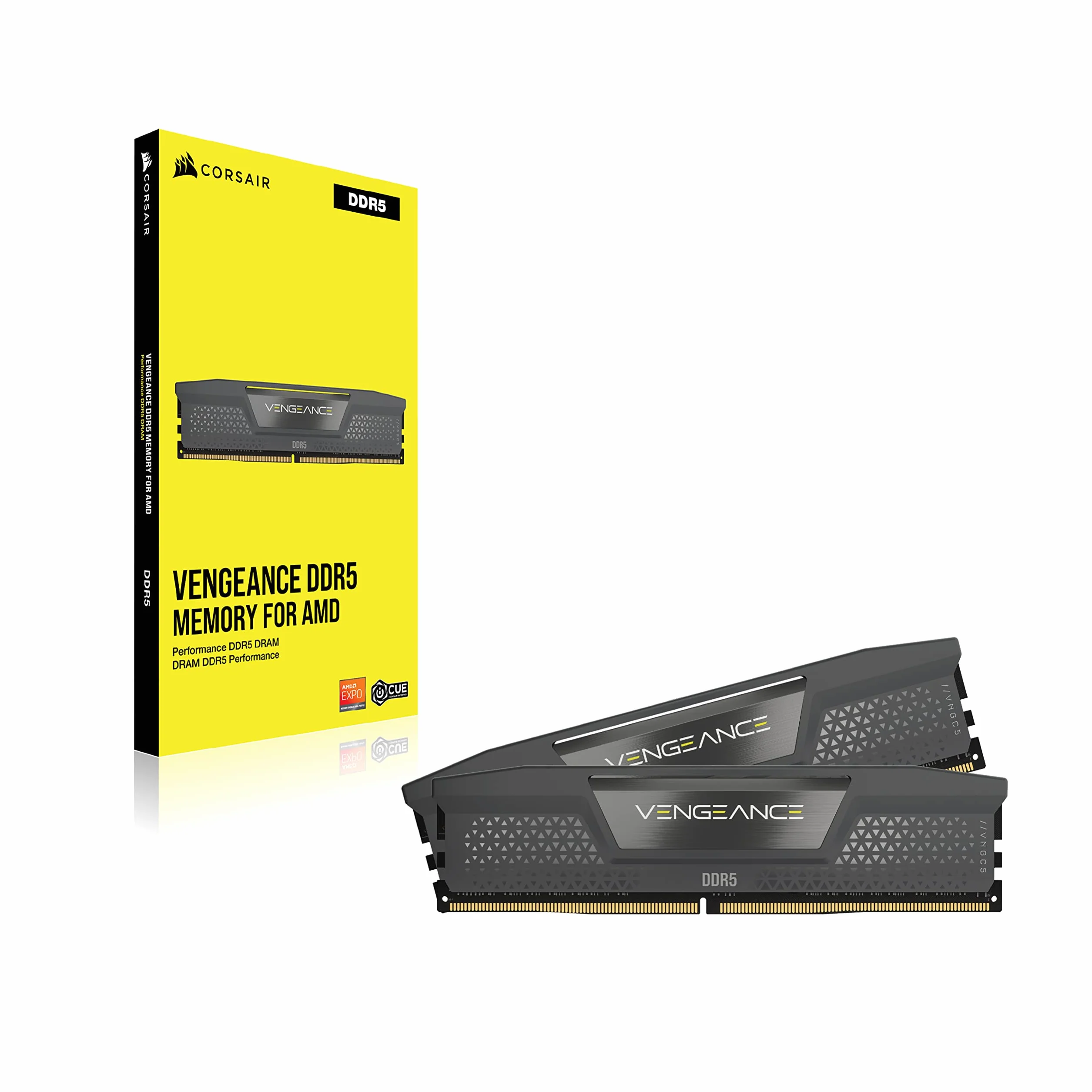 CORSAIR VENGEANCE DDR5 RAM 32GB (2x16GB) do 6000MHz CL36 AMD EXPO Pamięć Komputerowa Kompatybilna z iCUE - Szary (CMK32GX5M2E6000Z36)