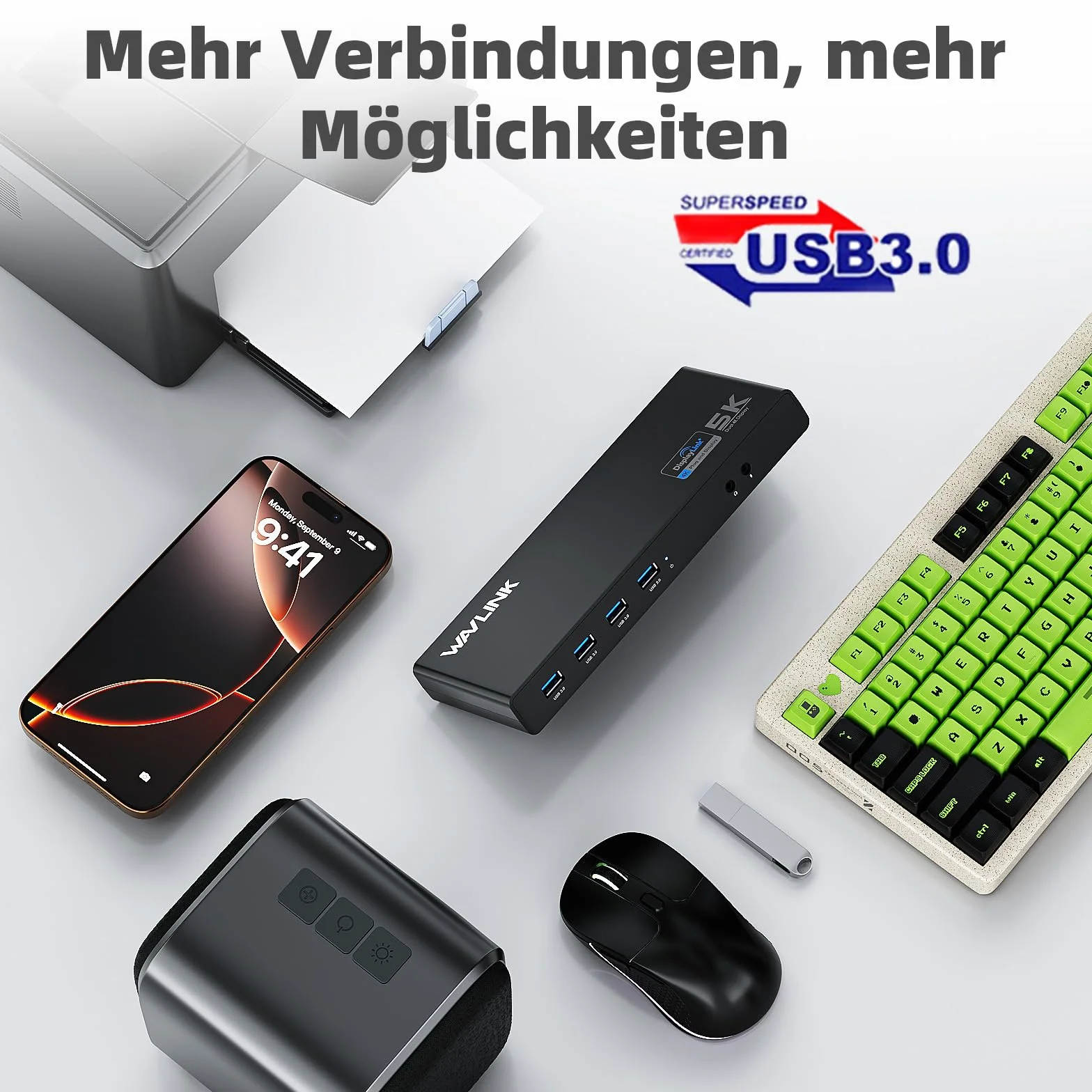Stacja dokująca DisplayLink, uniwersalna stacja dokująca WAVLINK USB-C z 2 × HDMI i DP, Gigabit Ethernet, 6 × USB 3.0, audio, mikrofon, kompatybilna z Mac OS i Windows